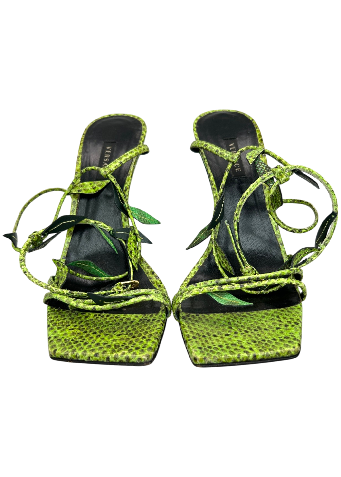 VERSACE 'Anthela' Green Snakeskin Leaf Stilettos