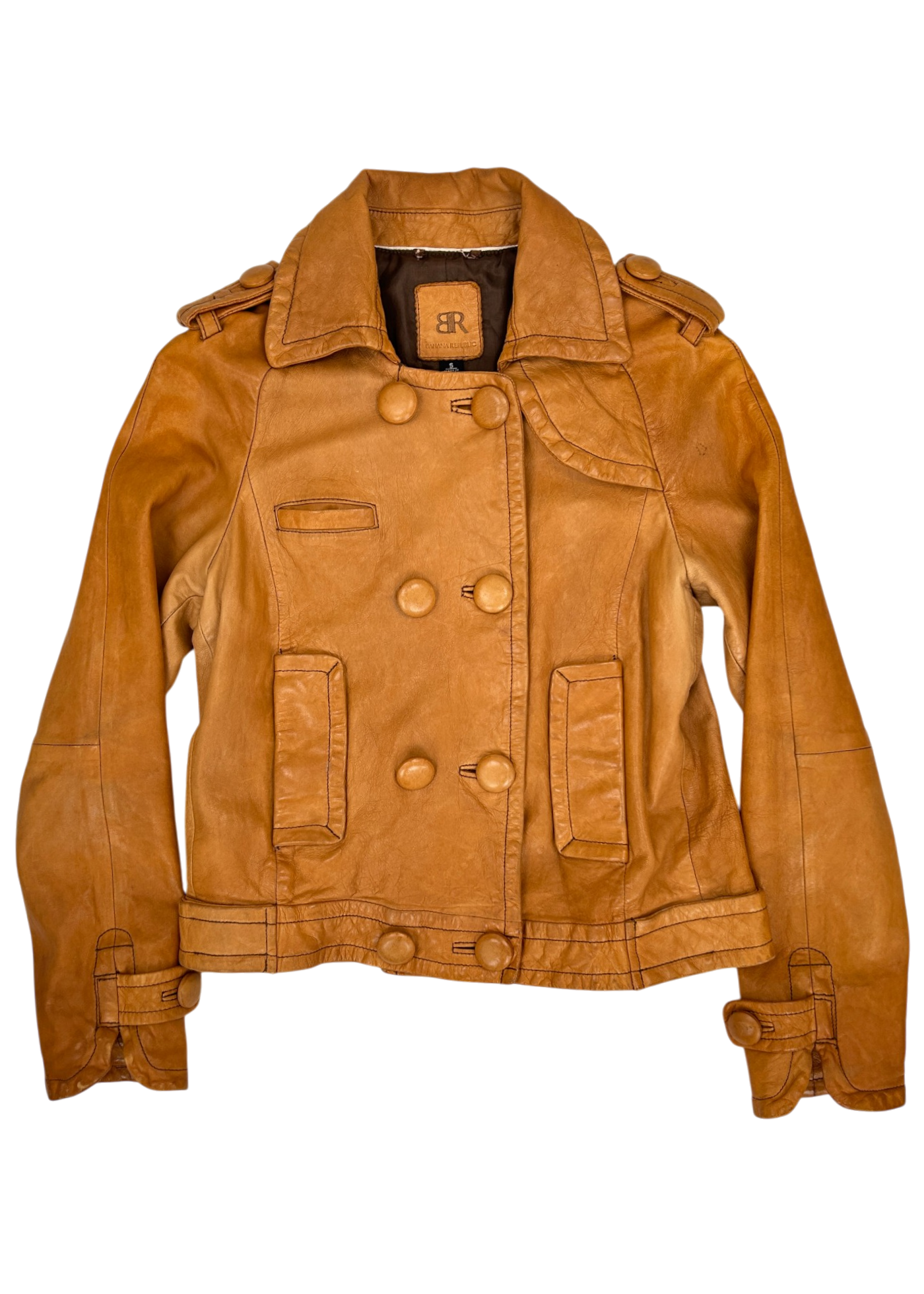 BANANA REPUBLIC Vintage Tan Leather Double Breasted Jacket