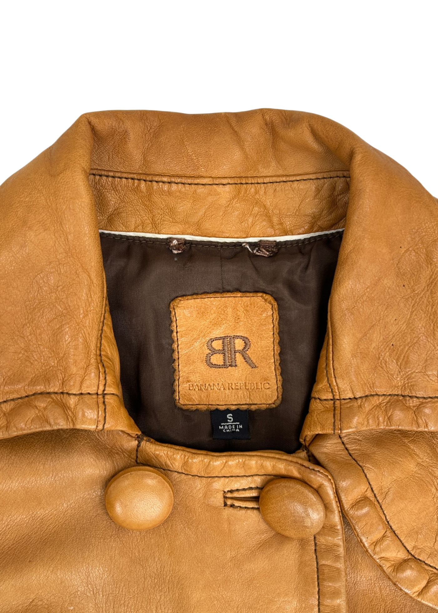 BANANA REPUBLIC Vintage Tan Leather Double Breasted Jacket