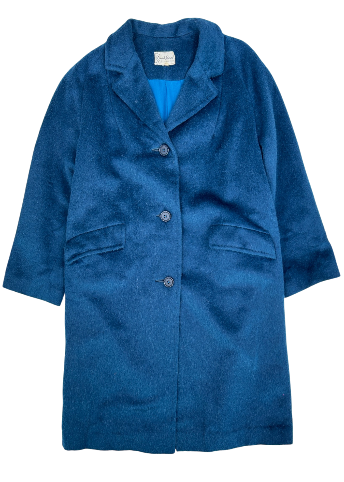 DAVID JONES Vintage 50s/60s Blue Brushed Midi Length Coat