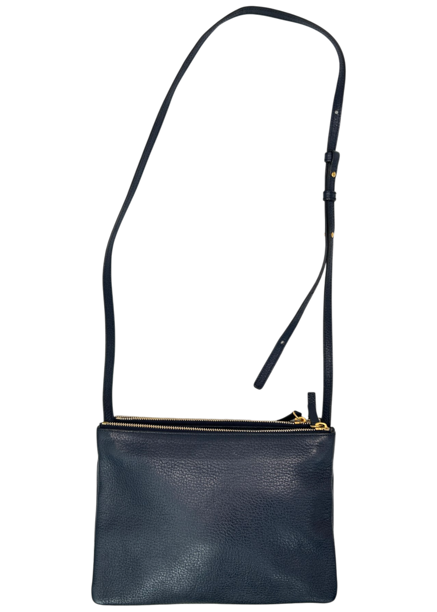 CELINE 'Trio' Navy Blue Grain Leather Crossbody Bag