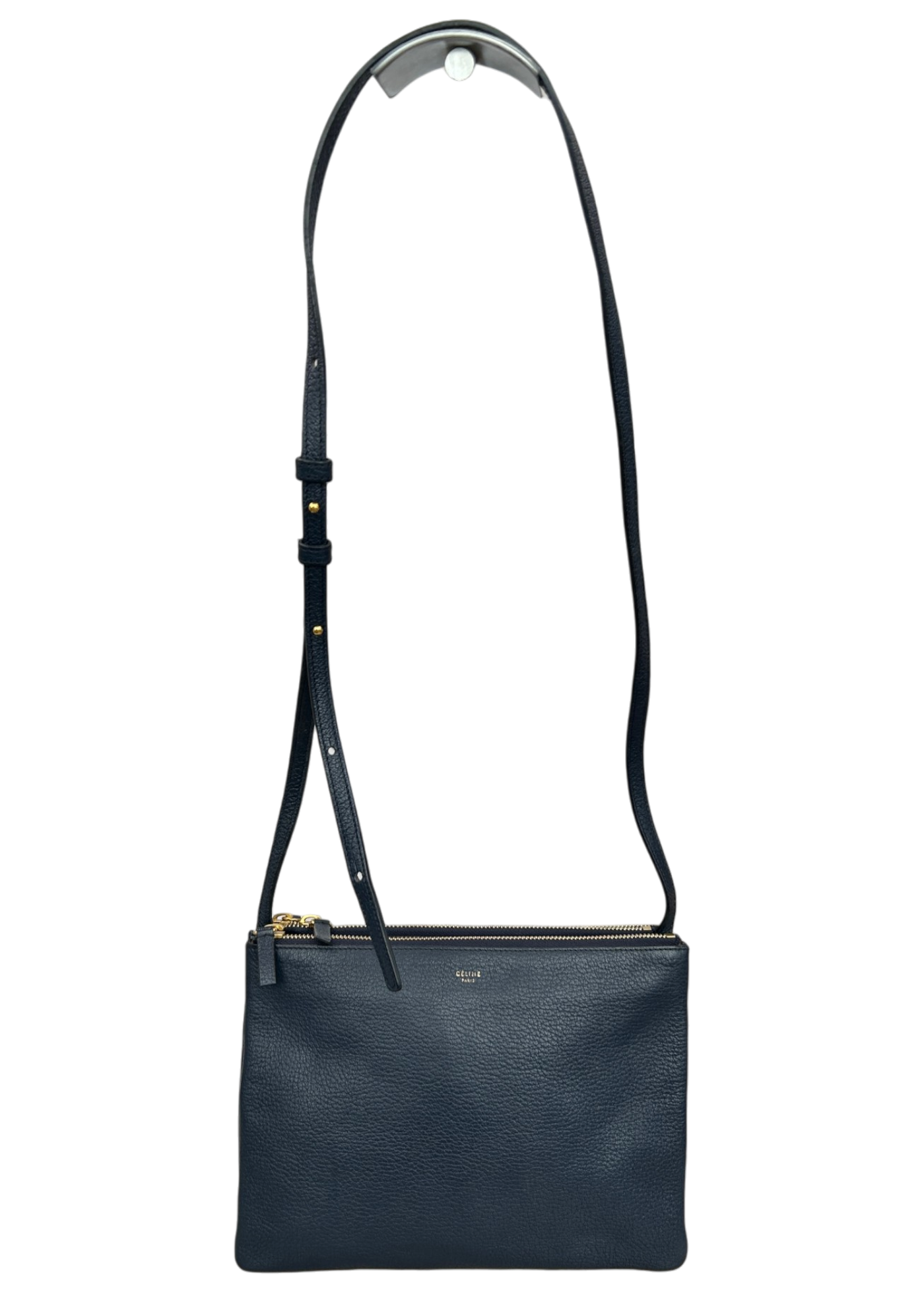 CELINE 'Trio' Navy Blue Grain Leather Crossbody Bag