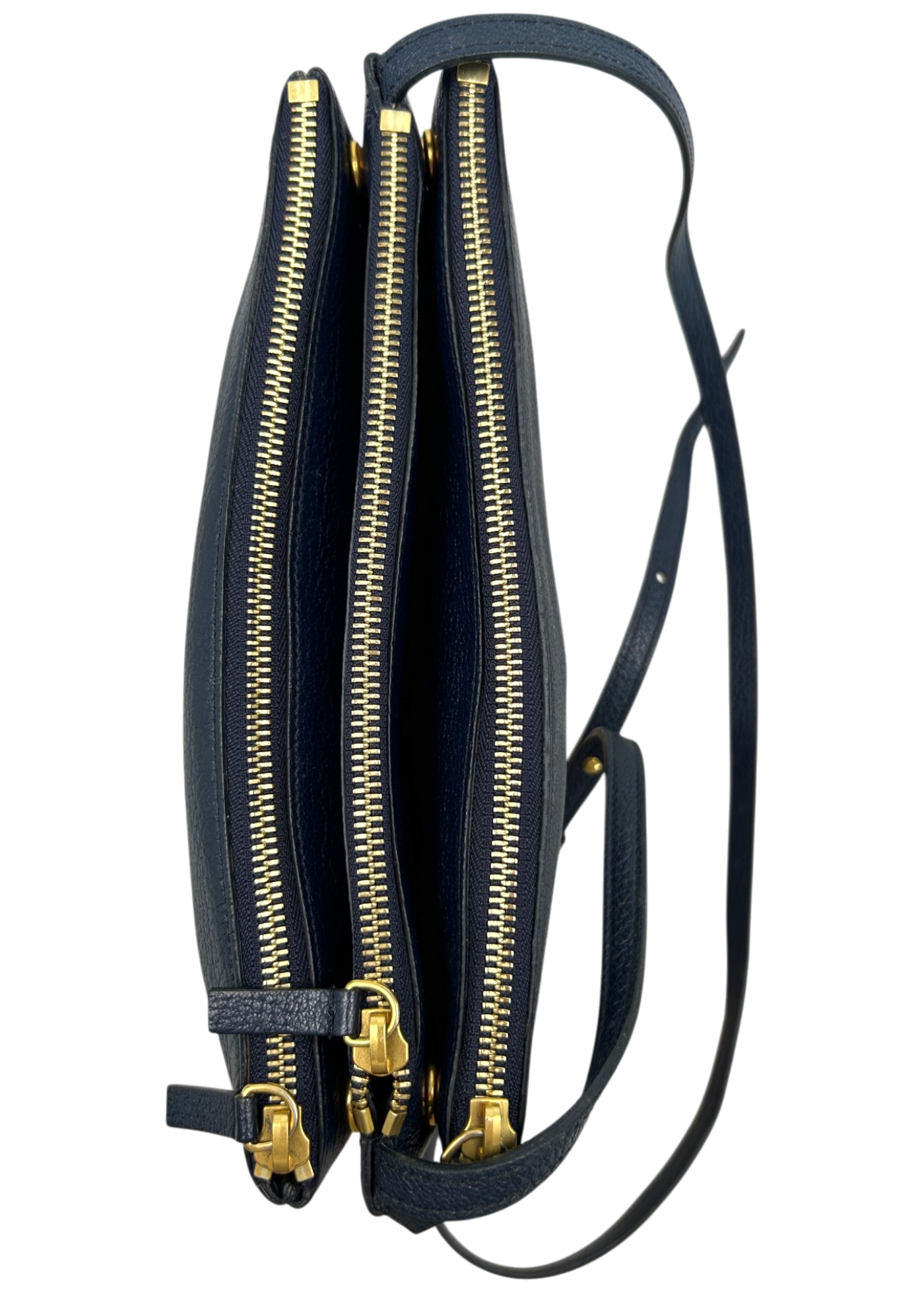 CELINE 'Trio' Navy Blue Grain Leather Crossbody Bag