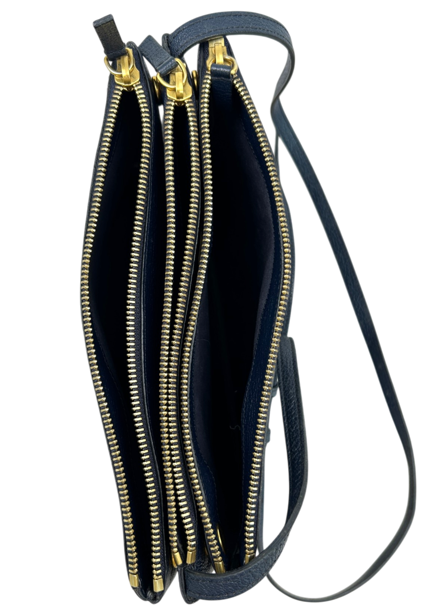 CELINE 'Trio' Navy Blue Grain Leather Crossbody Bag