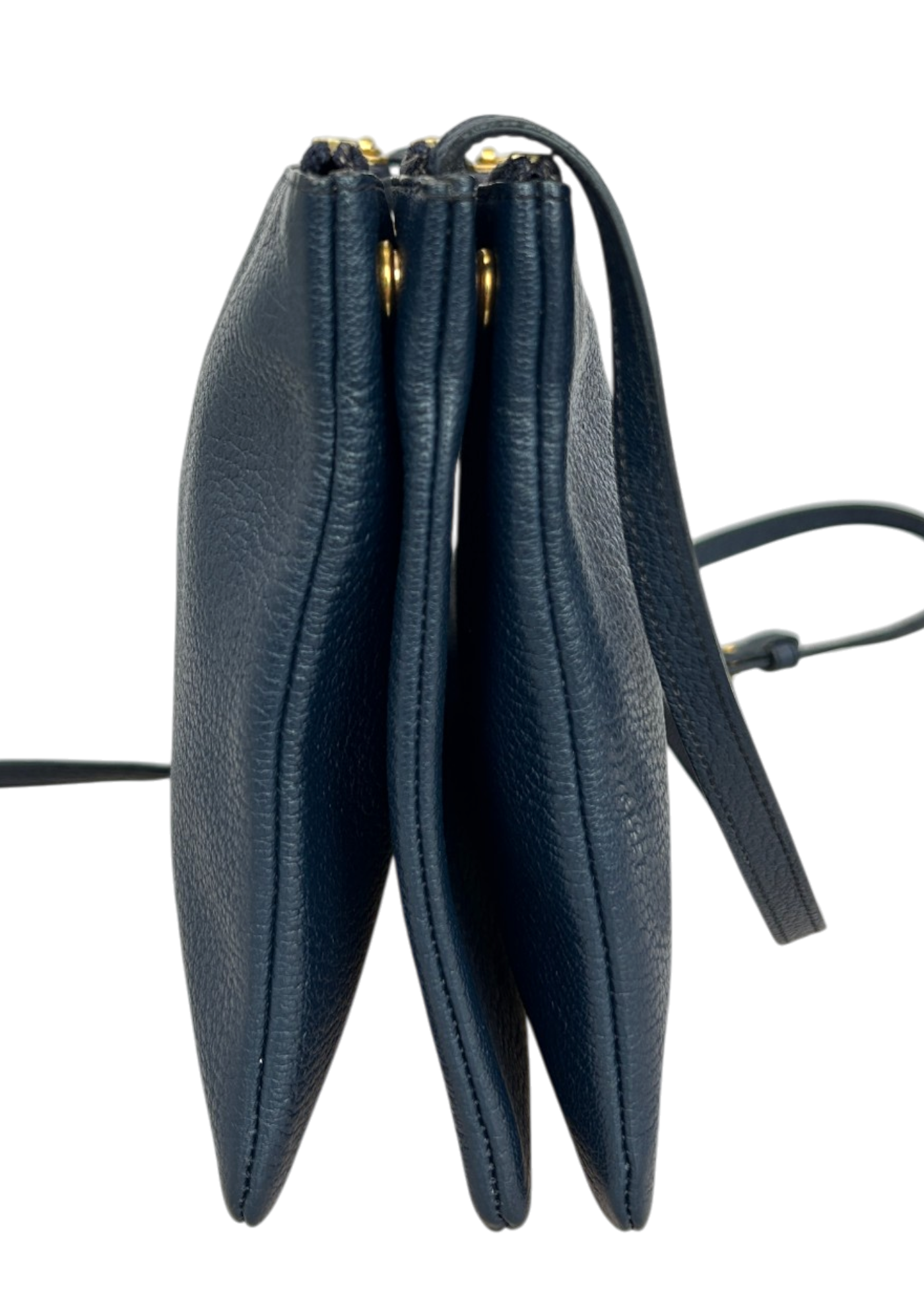 CELINE 'Trio' Navy Blue Grain Leather Crossbody Bag