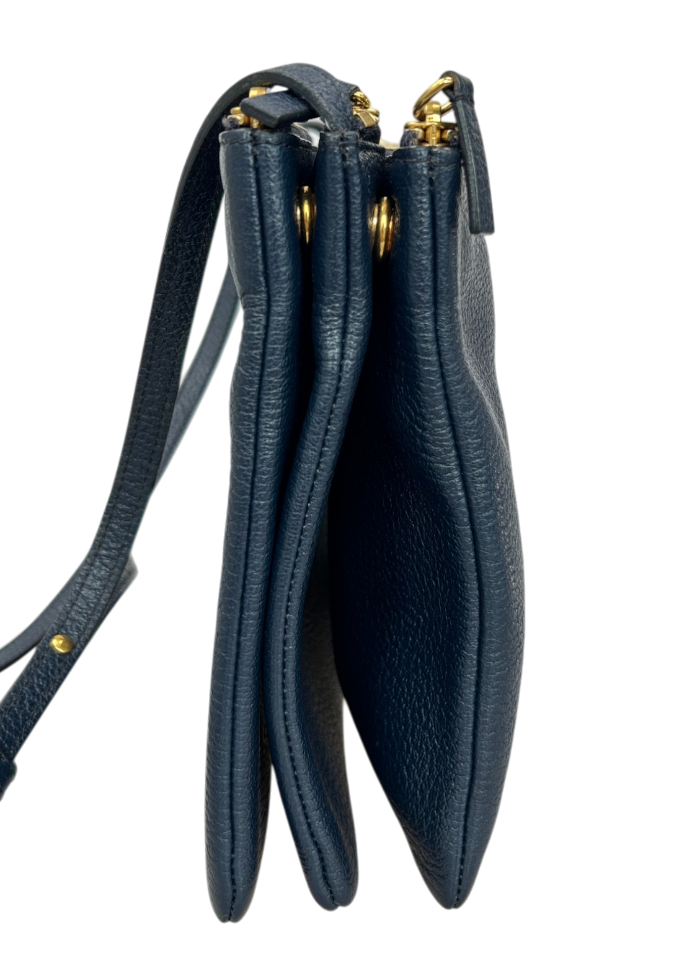 CELINE 'Trio' Navy Blue Grain Leather Crossbody Bag