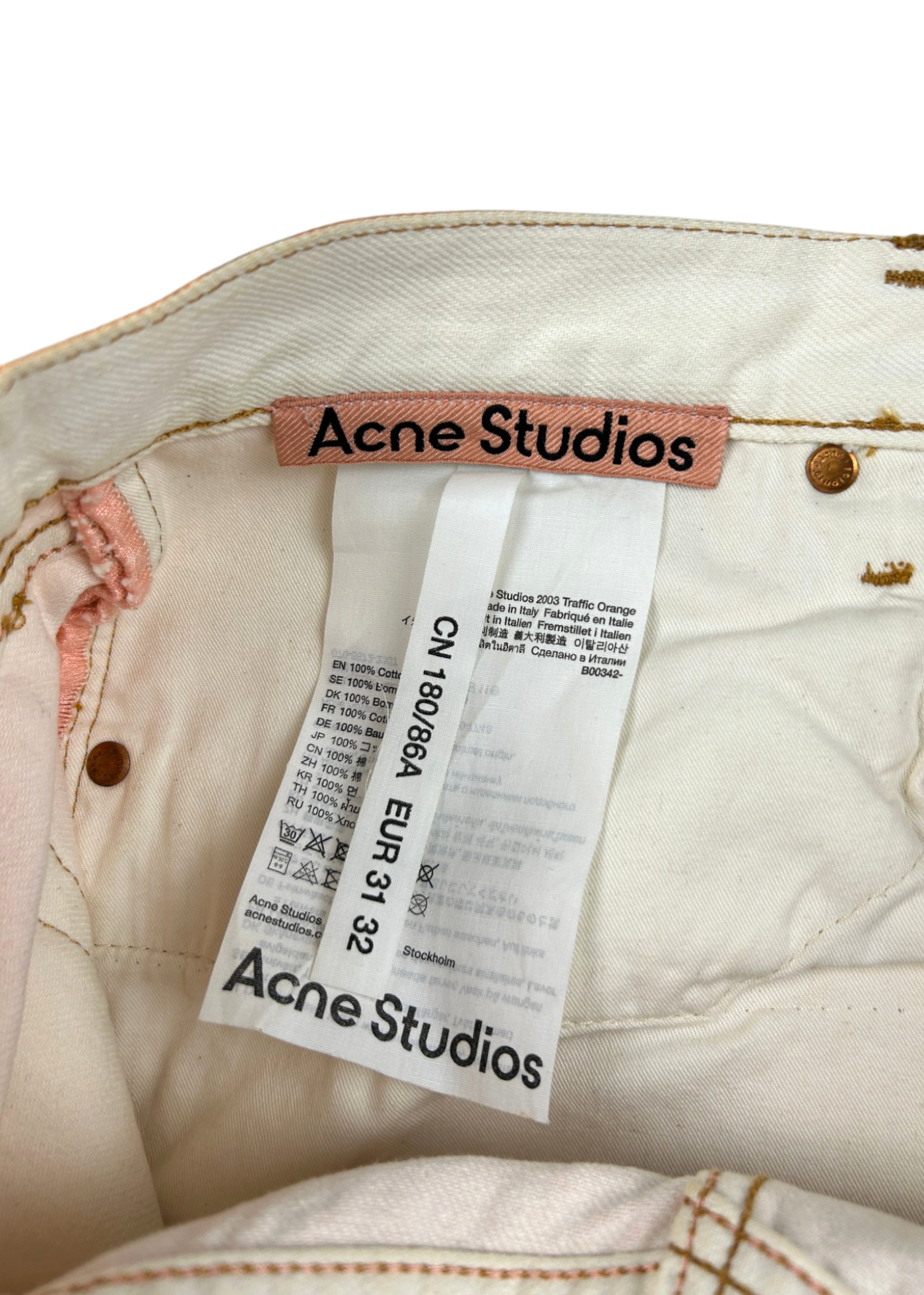 ACNE STUDIOS Orange Distressed '2003 Traffic' Relaxed Jeans