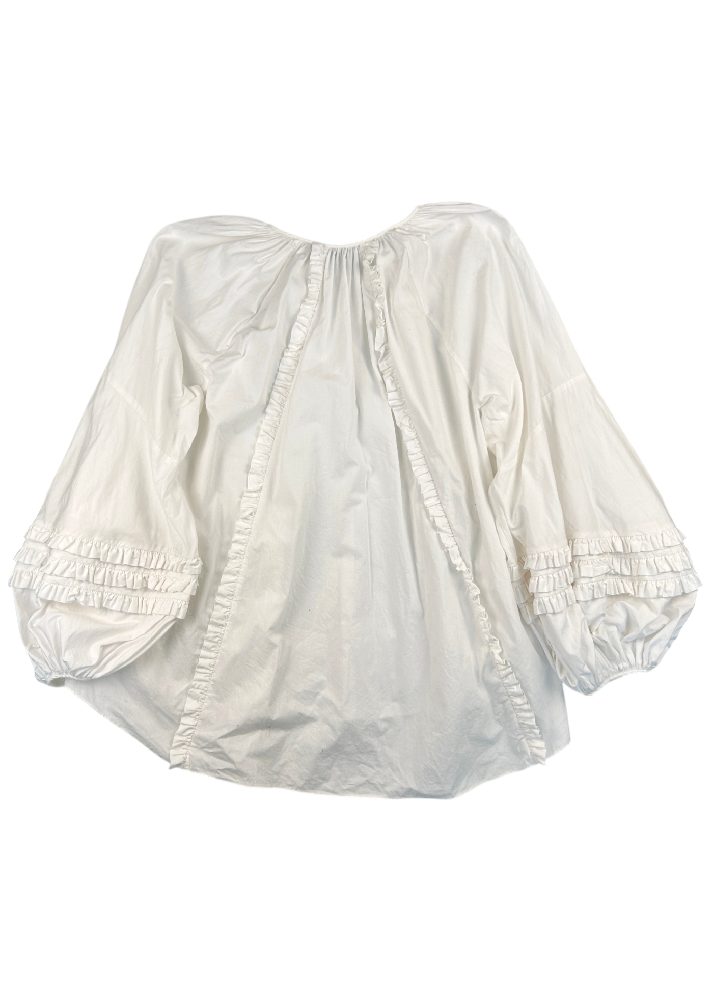 LEE MATHEWS Cotton Poet Sleeve Frilly Peasant Blouse