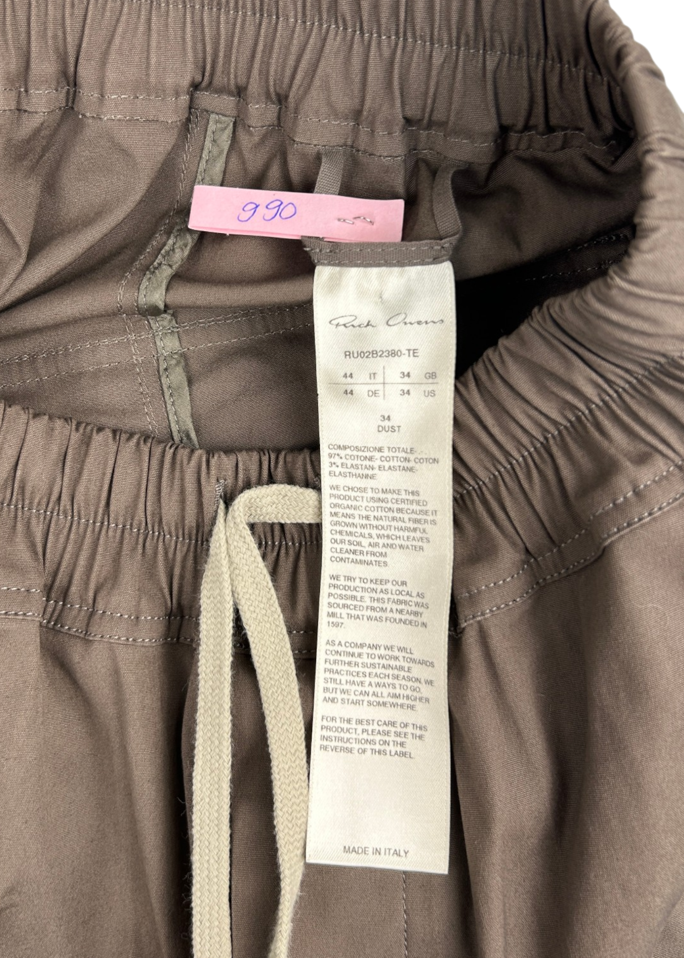 RICK OWENS FW22 Taupe Cotton Dropcrotch Pants
