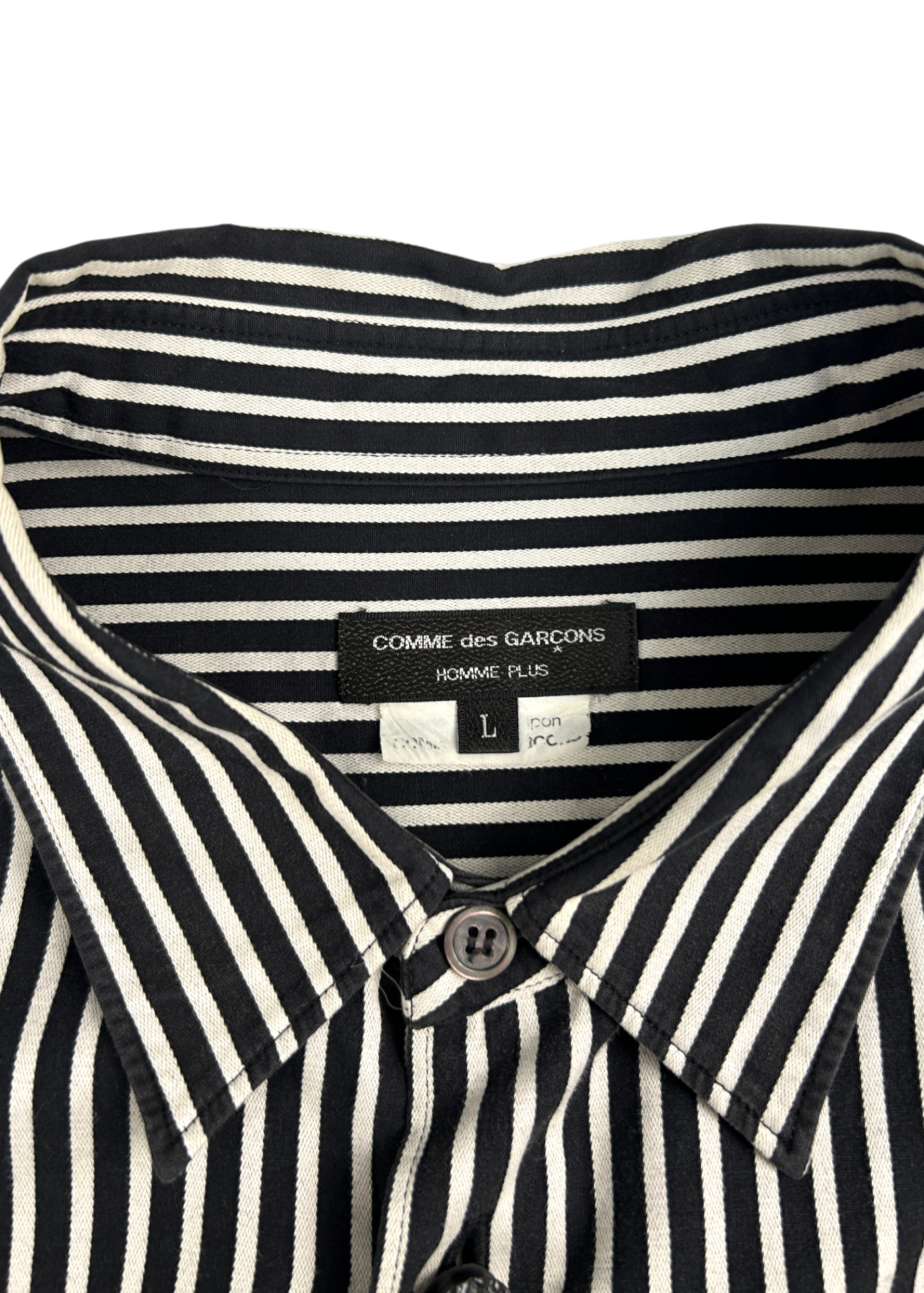 COMME DES GARCONS HOMME PLUS AD2012 Hickory Stripe Rubber Button Shirt