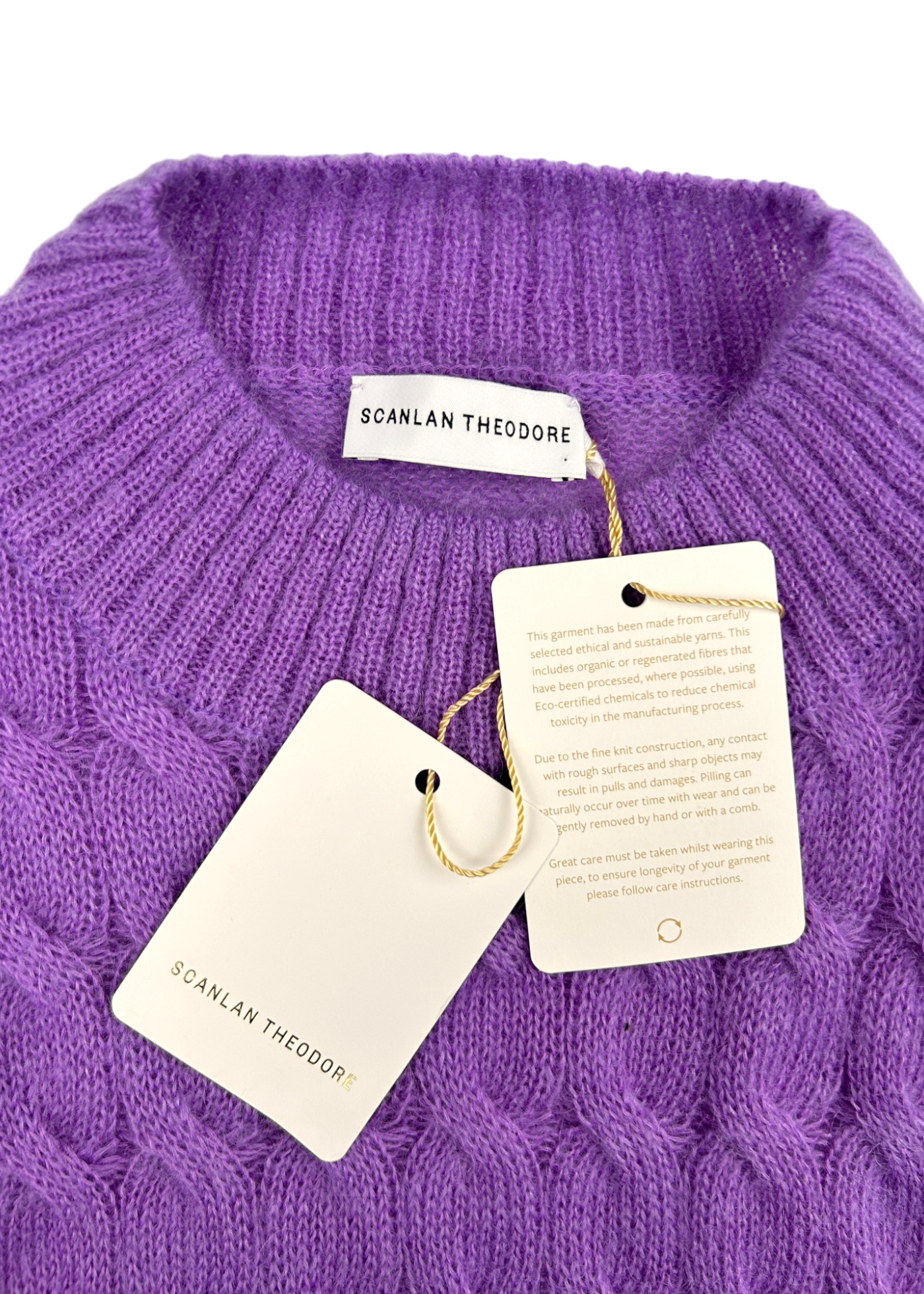 SCANLAN THEODORE (BNWT) Mauve Mohair Cable Knit Short Sleeve Jumper