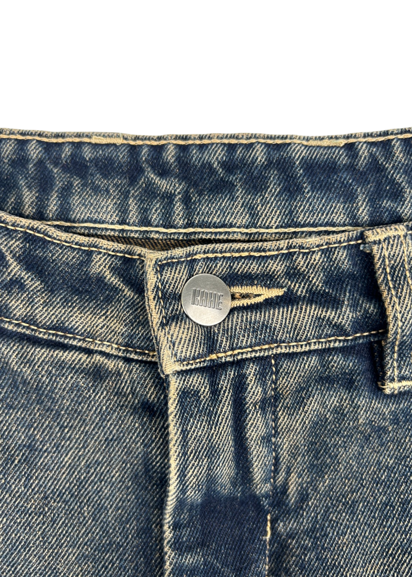 KAHE Indigo Fade Back Buckle Bootcut Jeans