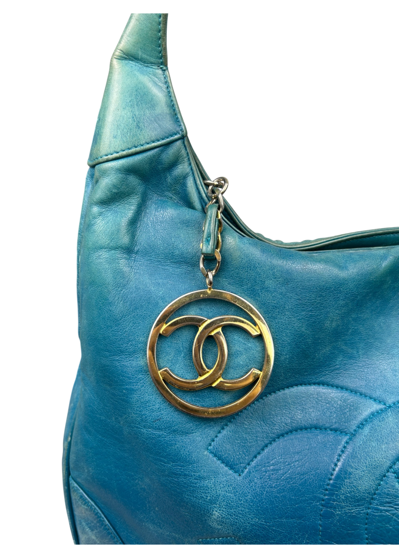 CHANEL VINTAGE (AS IS) 1989-1991 'Timeless CC Hobo' Turquoise Caviar Leather Bag