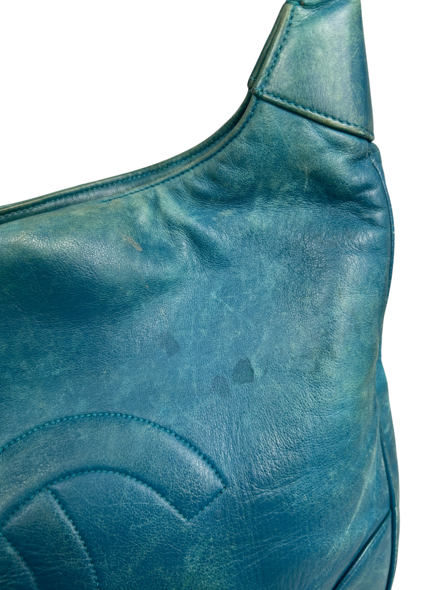 CHANEL VINTAGE (AS IS) 1989-1991 'Timeless CC Hobo' Turquoise Caviar Leather Bag