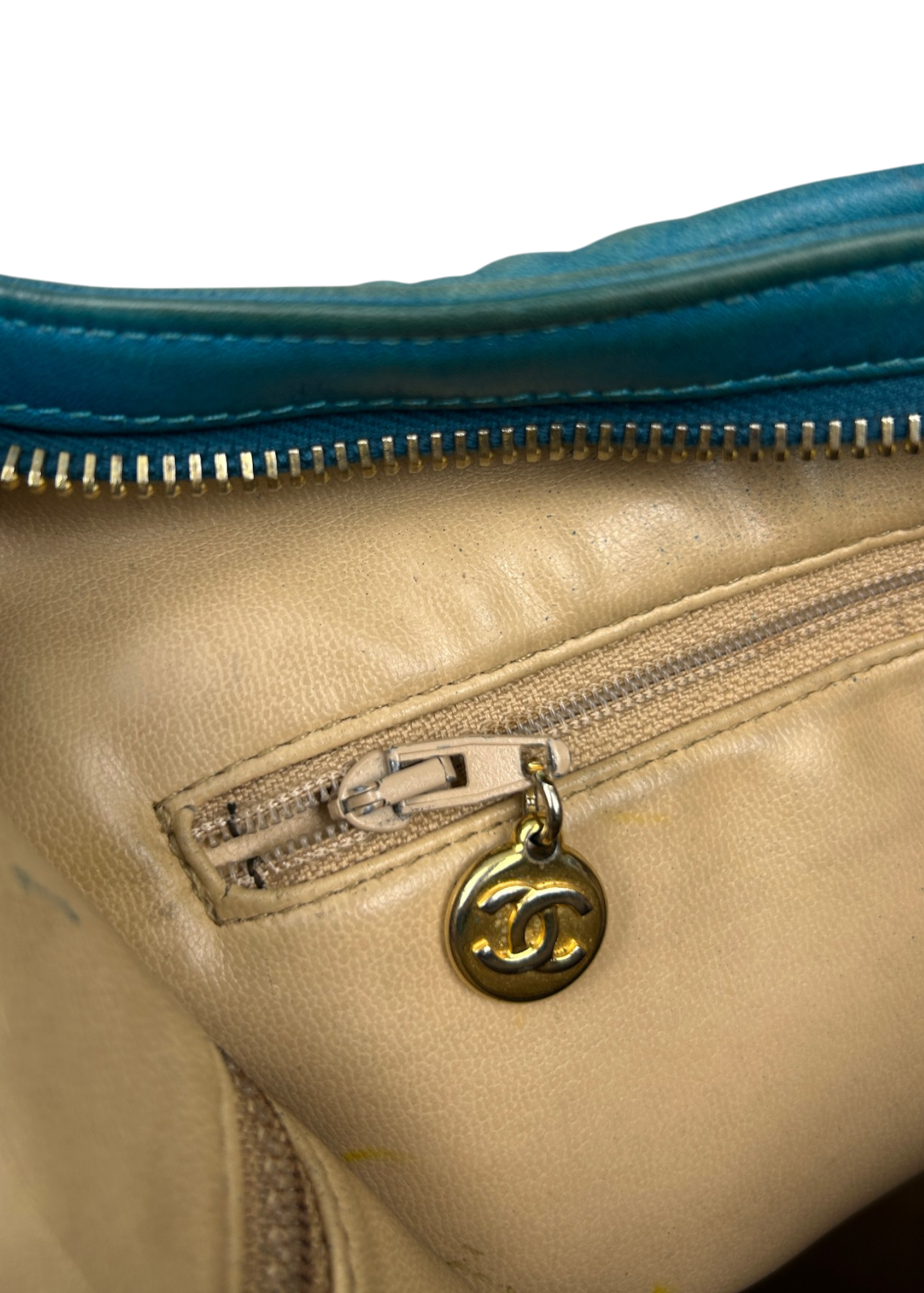 CHANEL VINTAGE (AS IS) 1989-1991 'Timeless CC Hobo' Turquoise Caviar Leather Bag