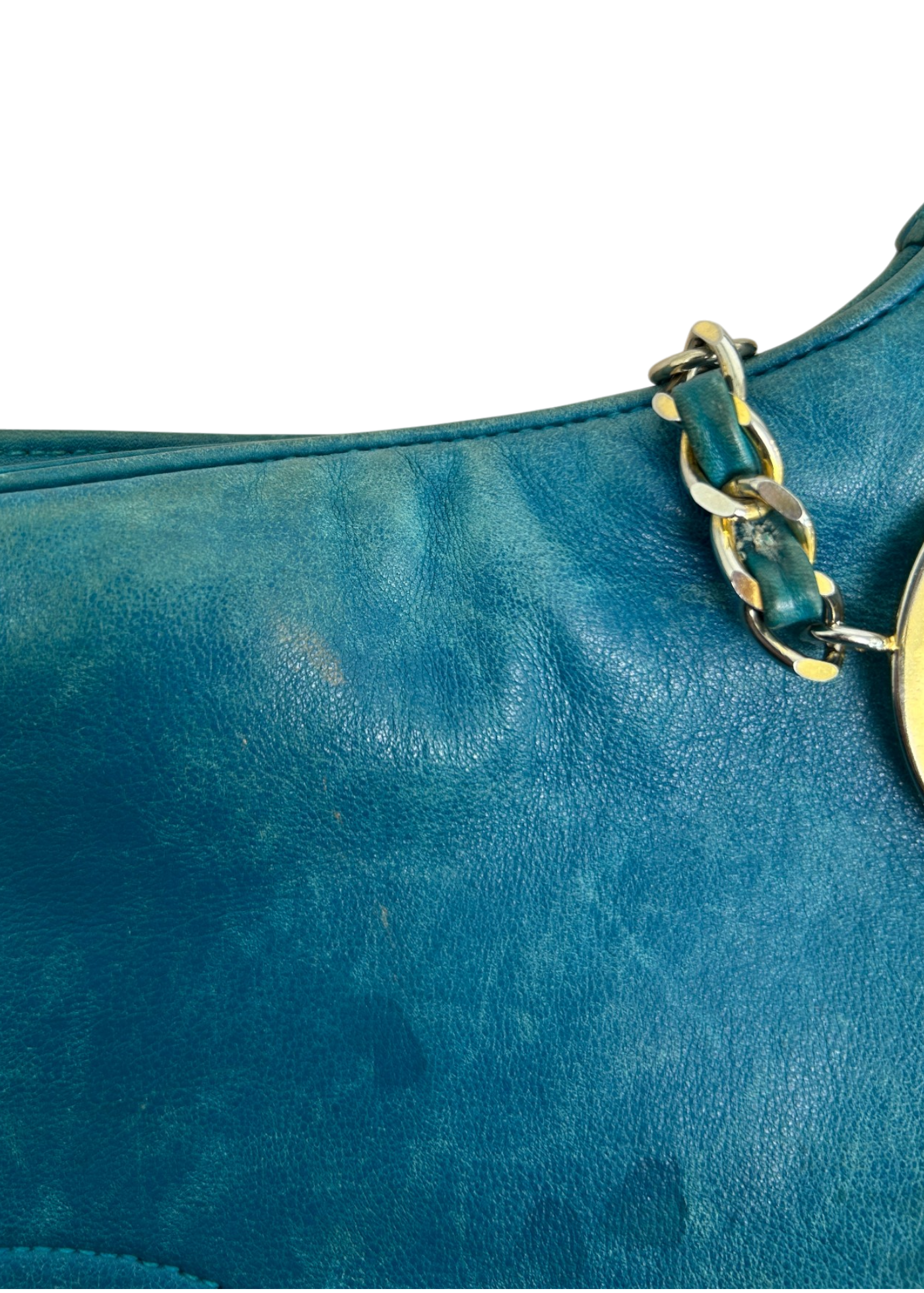 CHANEL VINTAGE (AS IS) 1989-1991 'Timeless CC Hobo' Turquoise Caviar Leather Bag