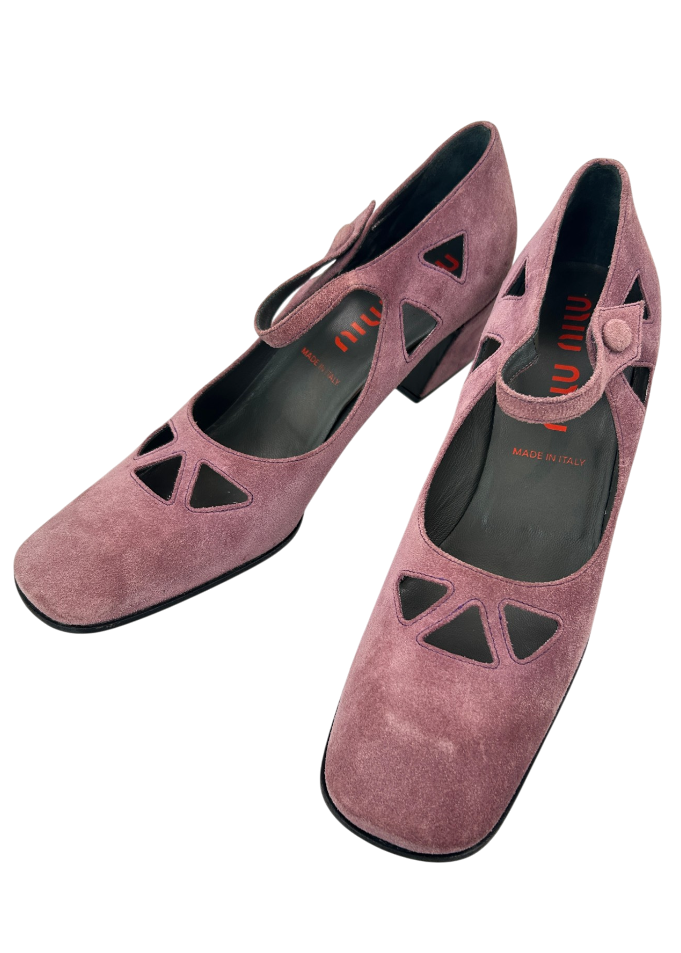 MIU MIU Fall 2001 RTW Mauve Suede Block Heel Mary Janes
