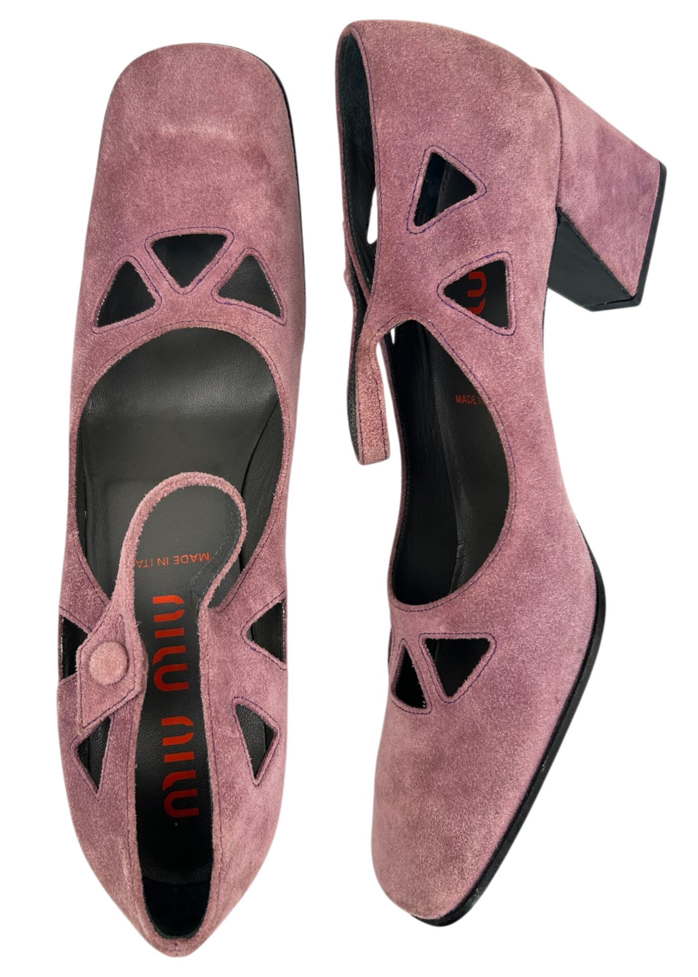 MIU MIU Fall 2001 RTW Mauve Suede Block Heel Mary Janes