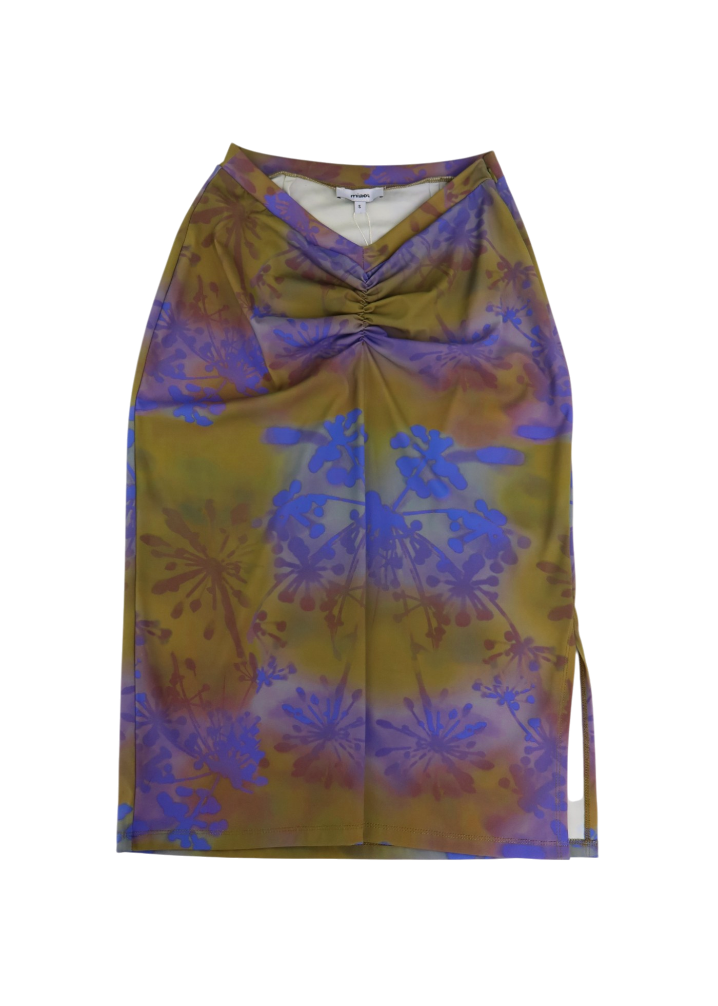 MIAOU Green/Periwinkle Printed Lycra Ruched V Waist Skirt