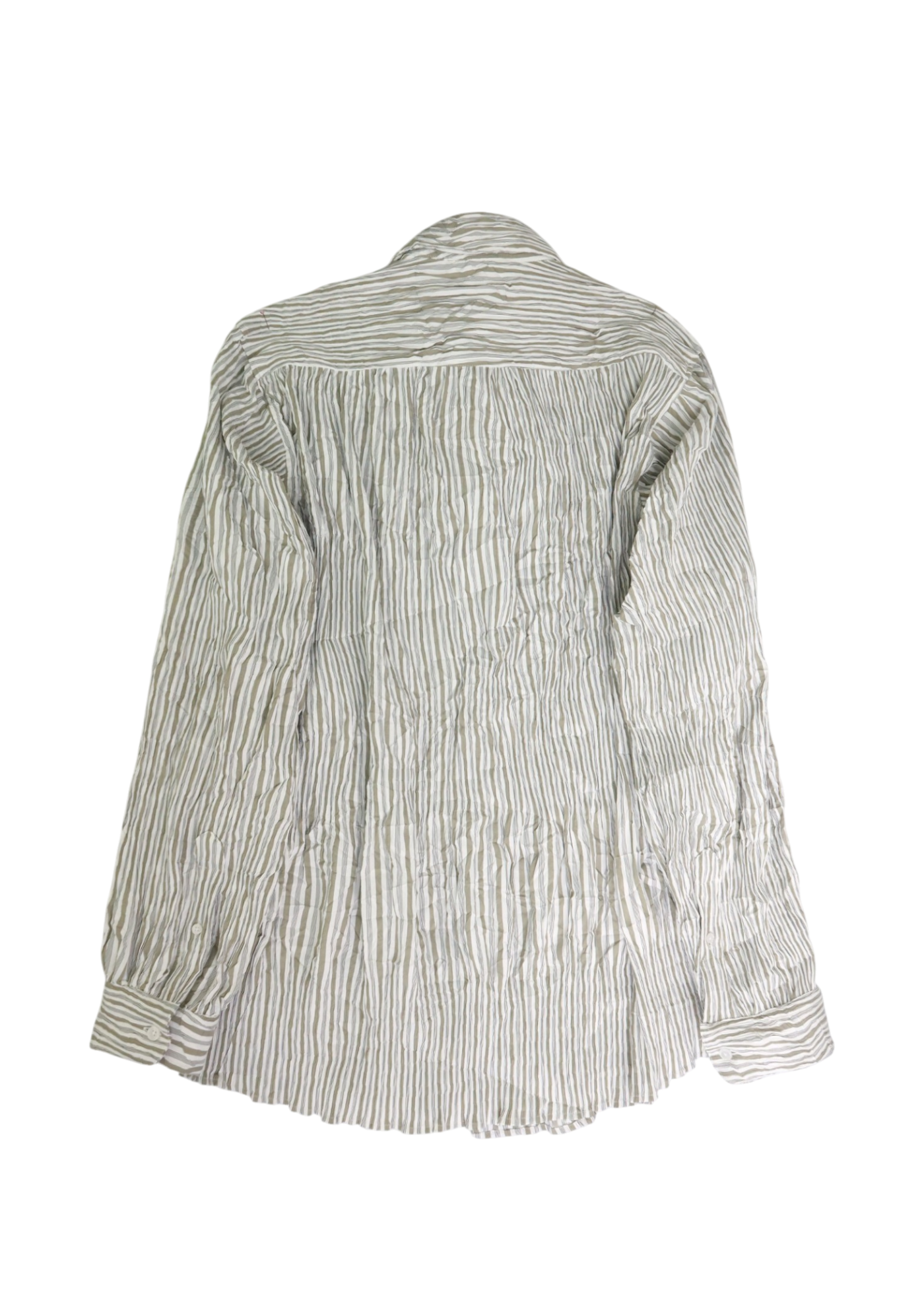 MARTINE ROSE (AS IS) Sage Green/White Stripe Smocked Crinkle Shirt