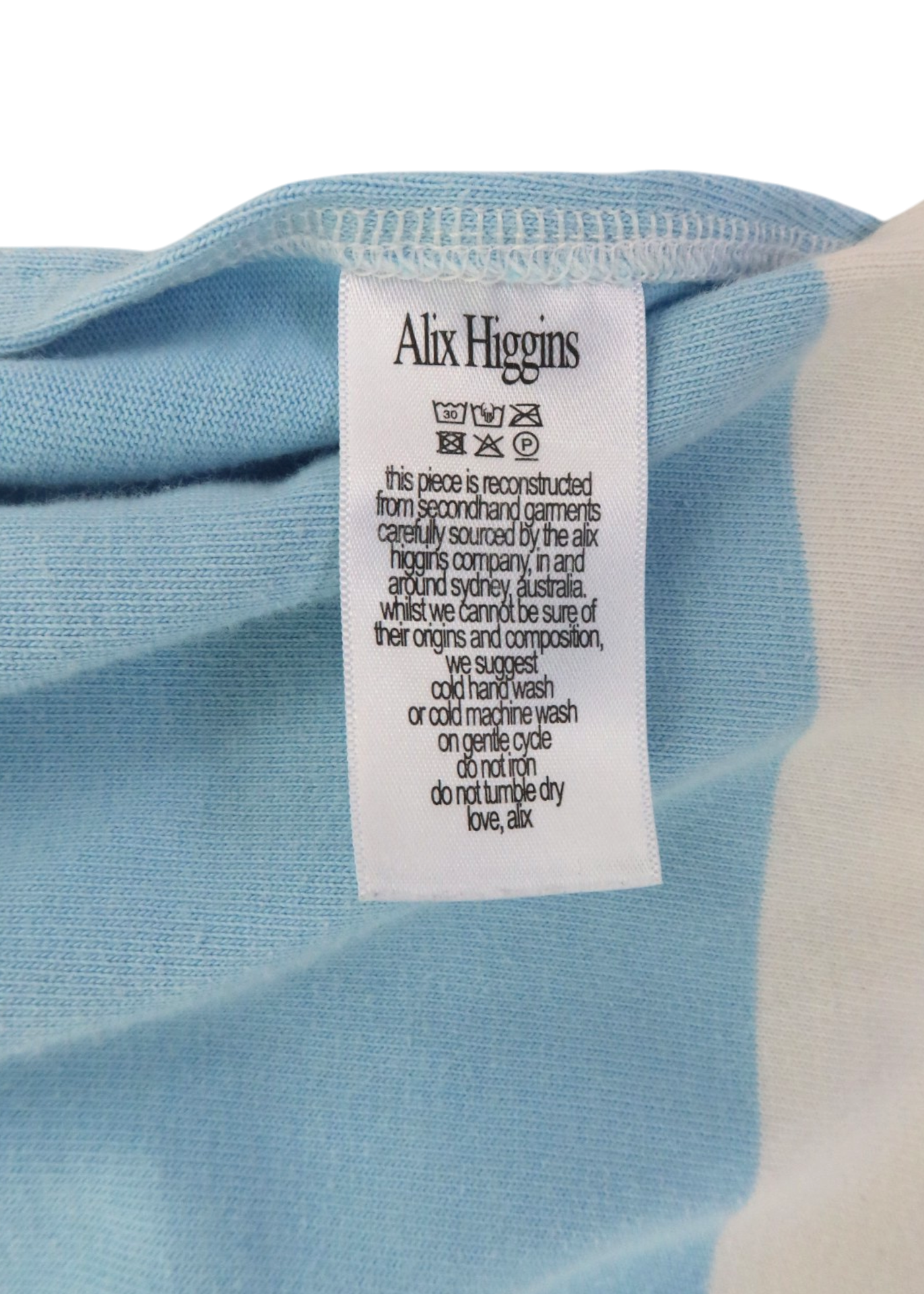 ALIX HIGGINS White/Baby Blue 'CRUELTY' Upcycled Polo