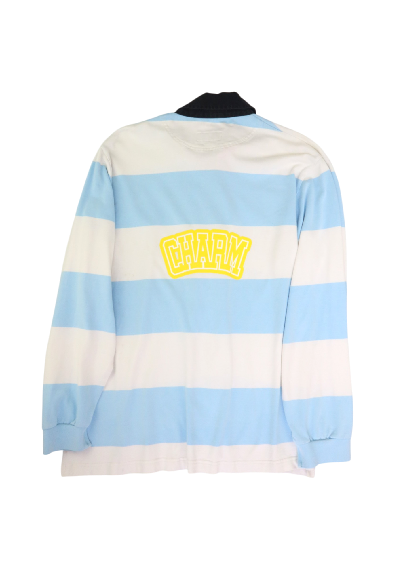 ALIX HIGGINS White/Baby Blue 'CRUELTY' Upcycled Polo