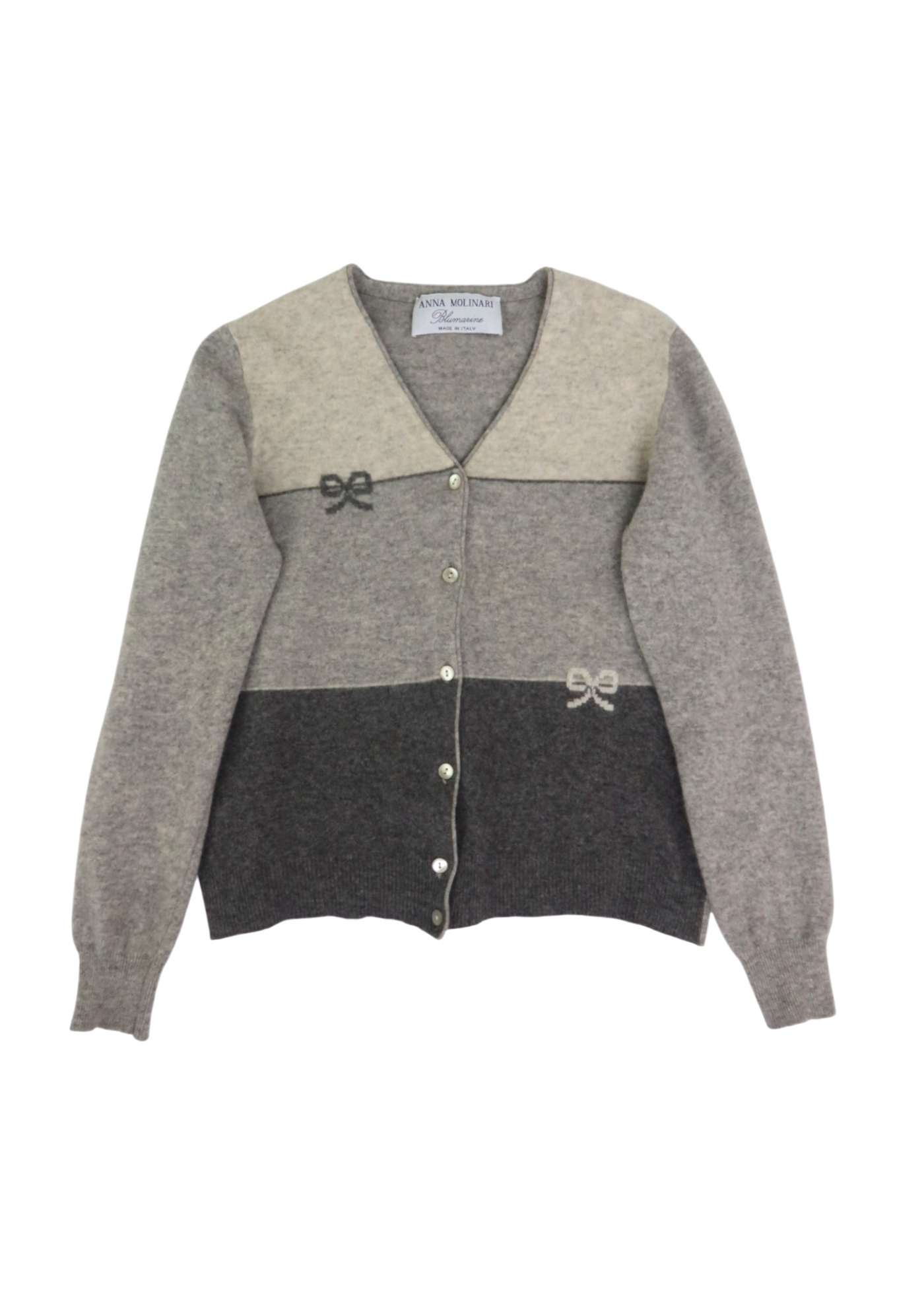 BLUMARINE Grey Wool/Cashmere Bow Intarsia Knit