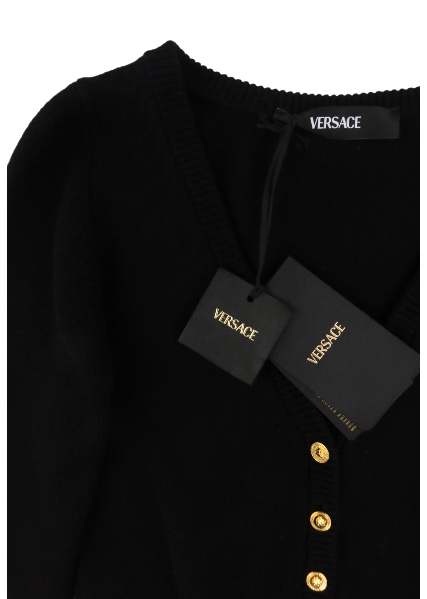 VERSACE (NWT) Black 'Essential Serie' Wool Cardigan