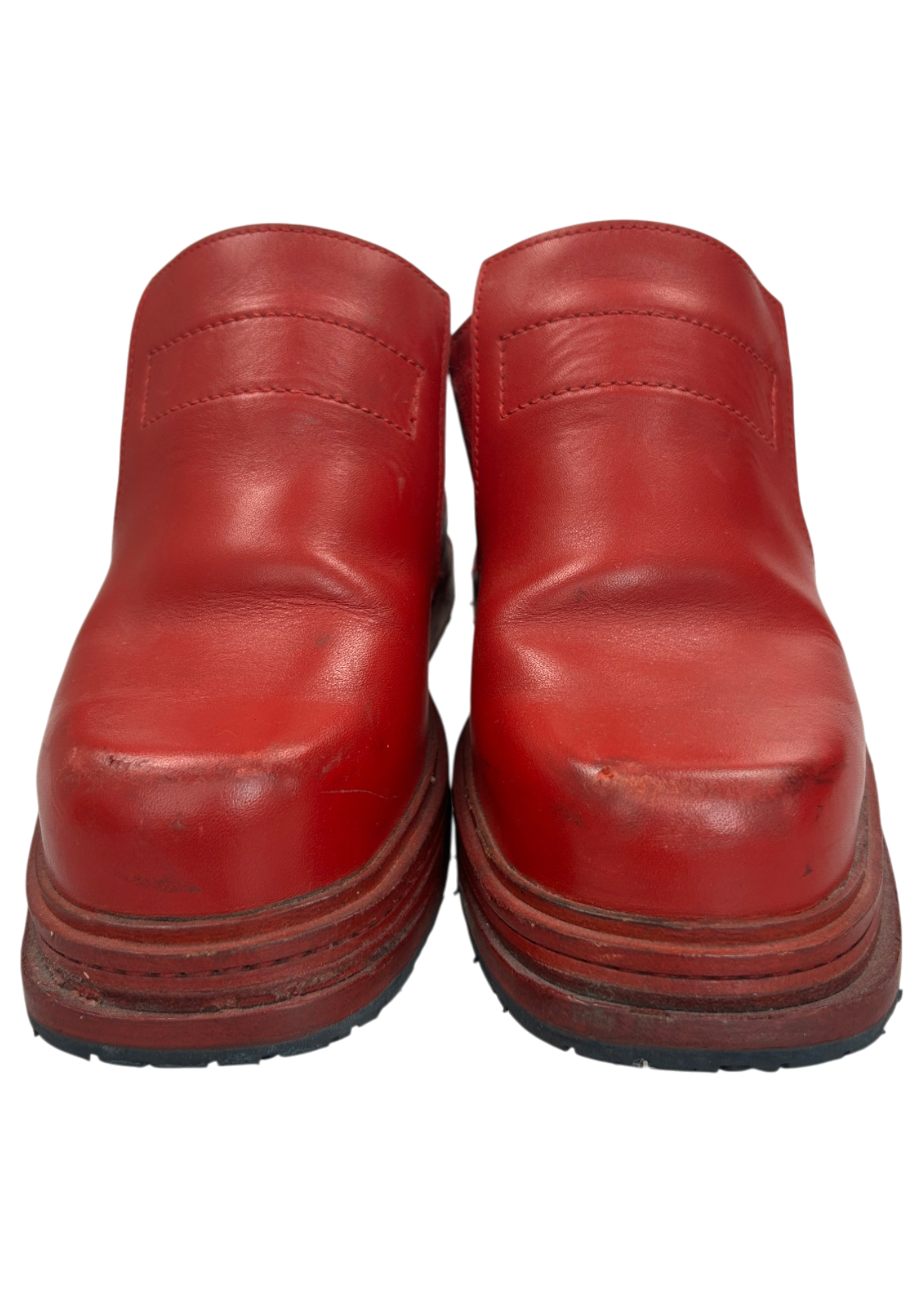 DIRK BIKKEMBERGS (AS IS) 1995 Red Leather/Wood Velcro Loafers