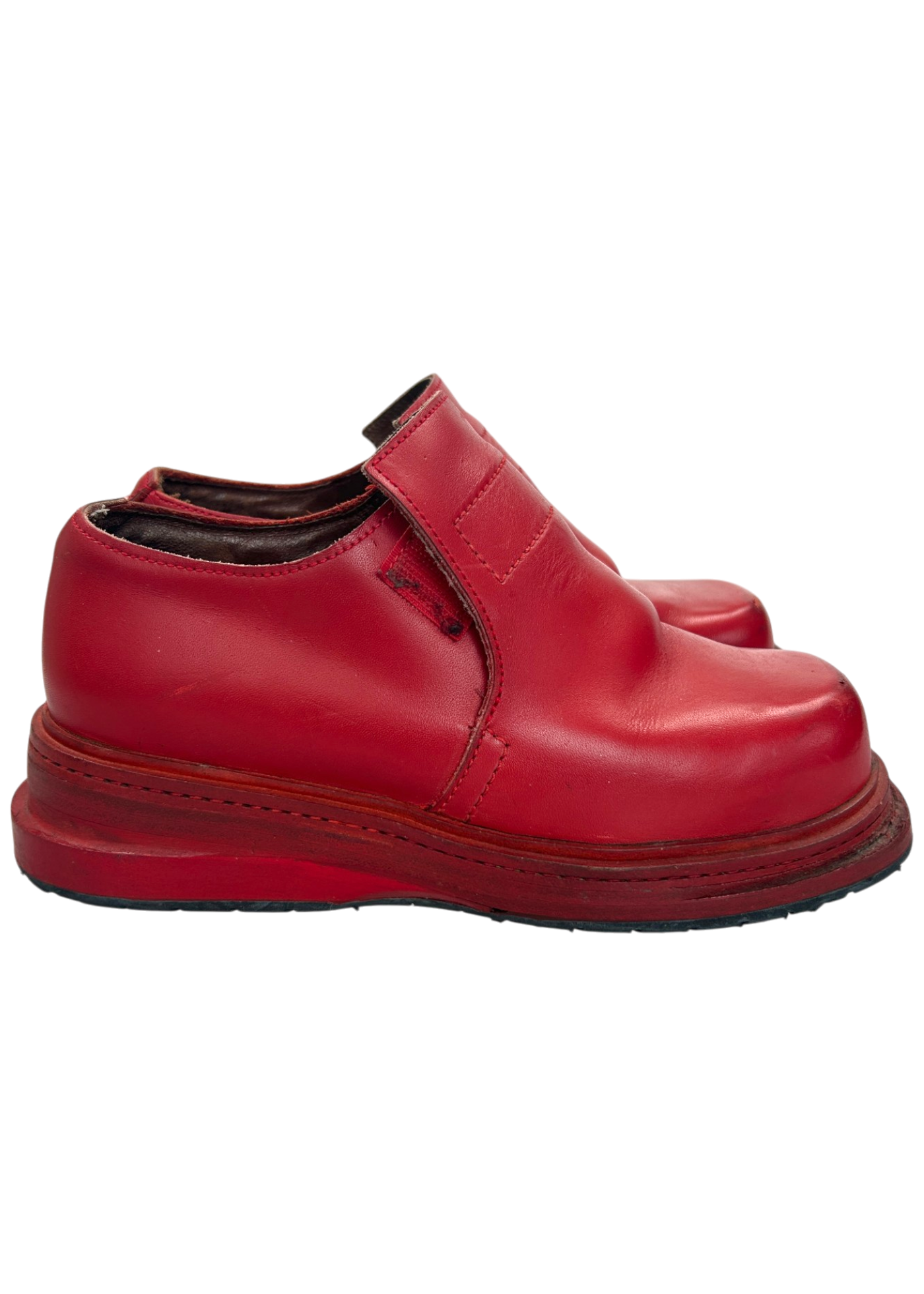 DIRK BIKKEMBERGS (AS IS) 1995 Red Leather/Wood Velcro Loafers