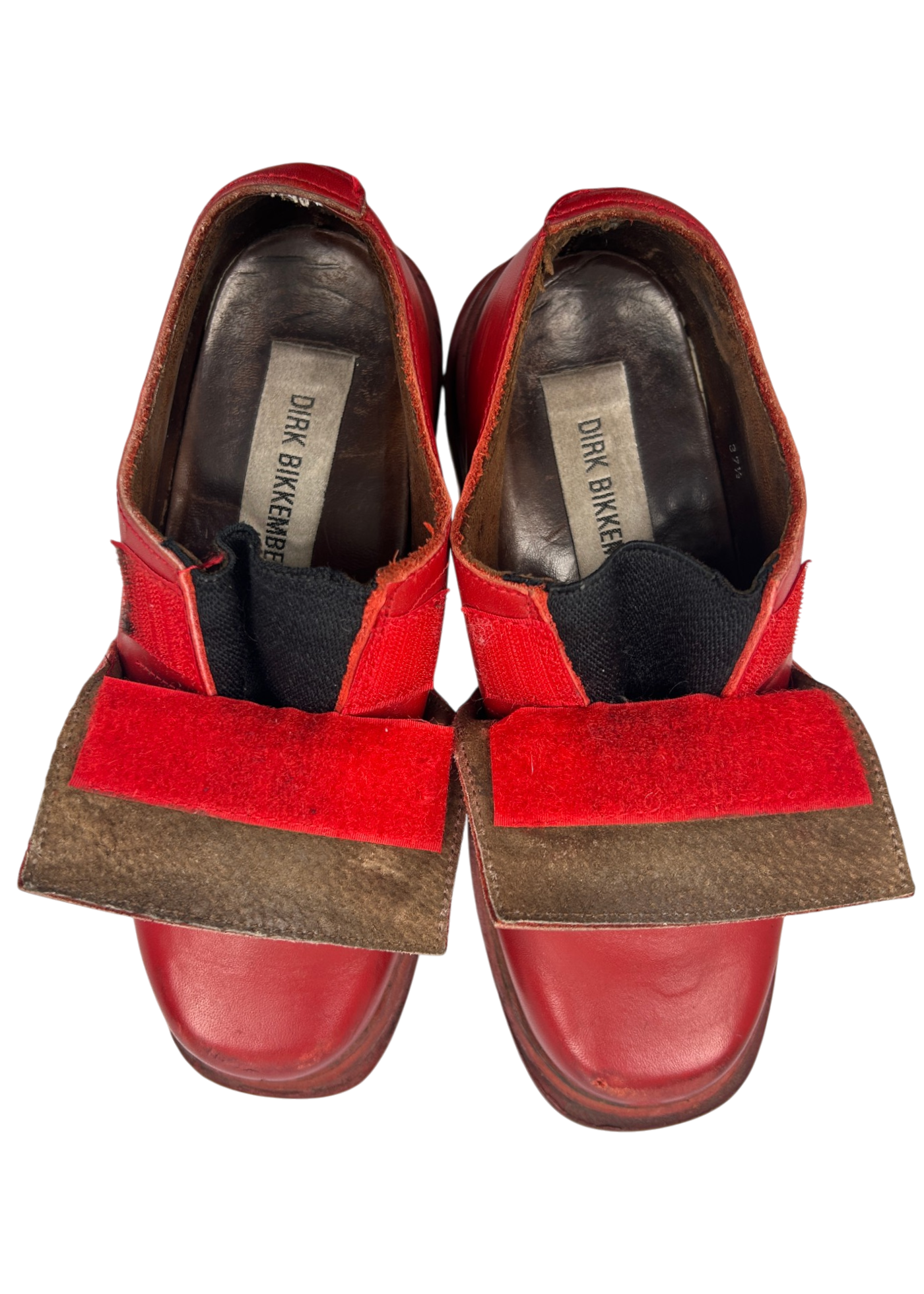 DIRK BIKKEMBERGS (AS IS) 1995 Red Leather/Wood Velcro Loafers
