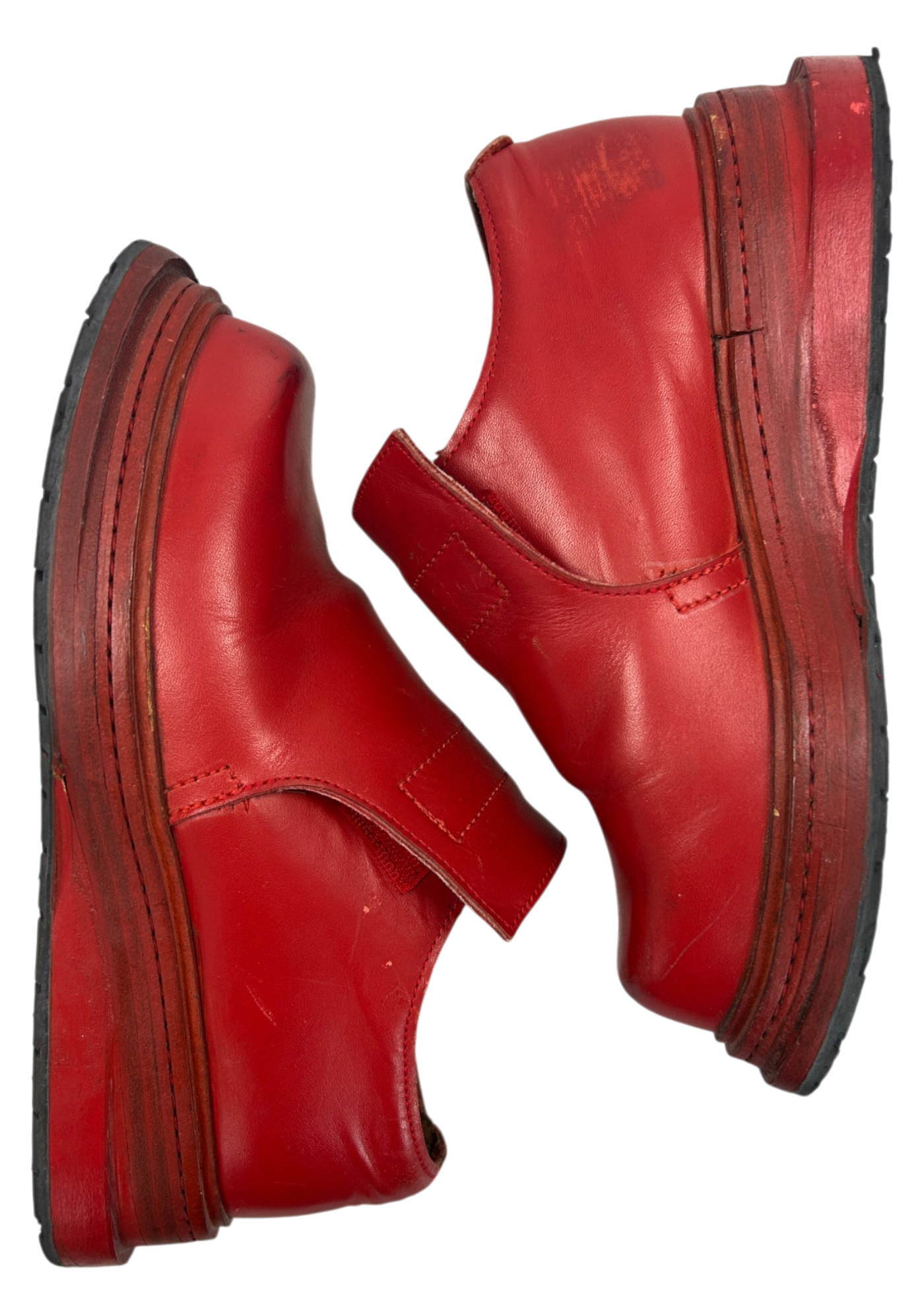 DIRK BIKKEMBERGS (AS IS) 1995 Red Leather/Wood Velcro Loafers