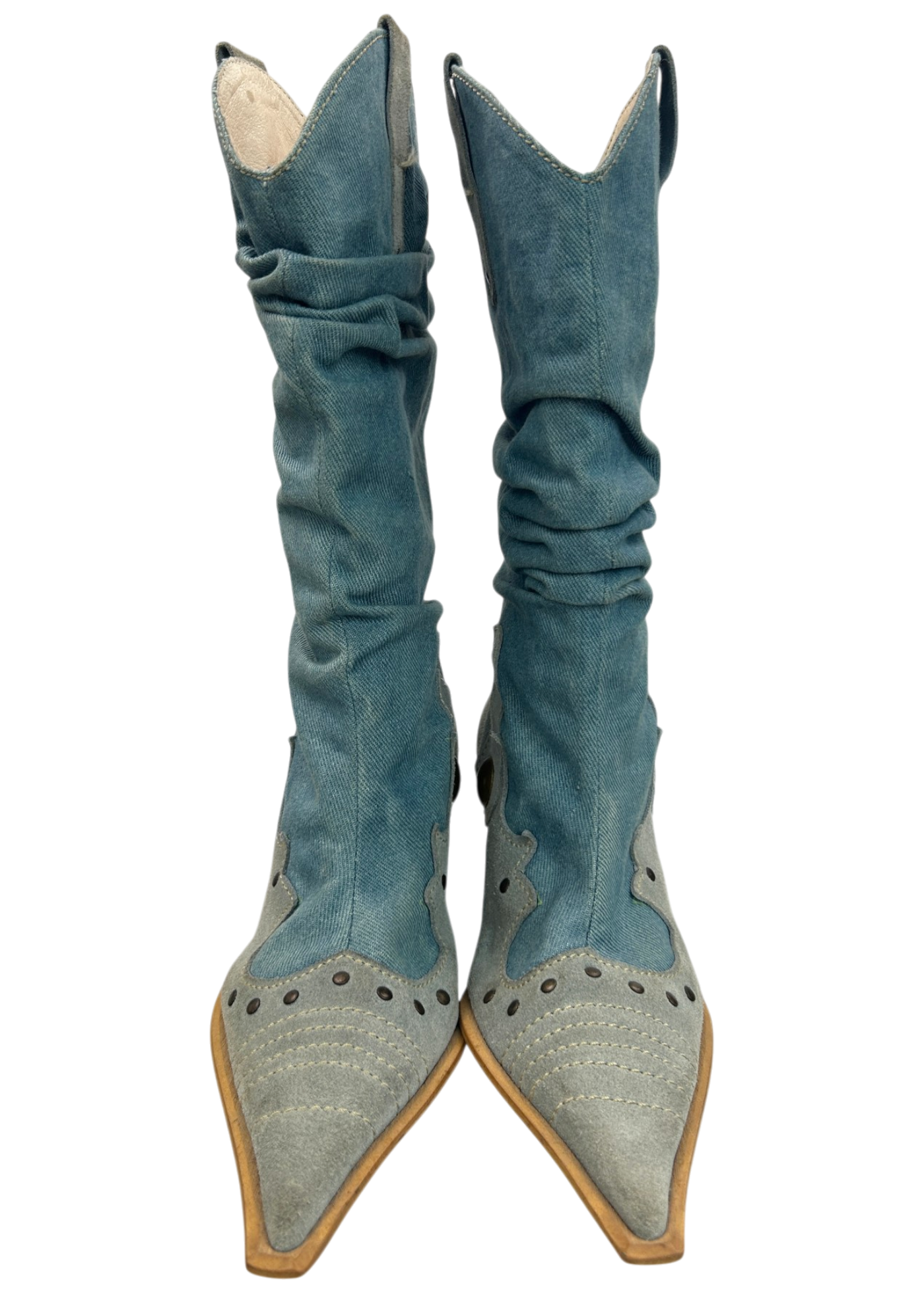 UNLABELLED (AS IS) Denim Slouchy Pointed Western Boots