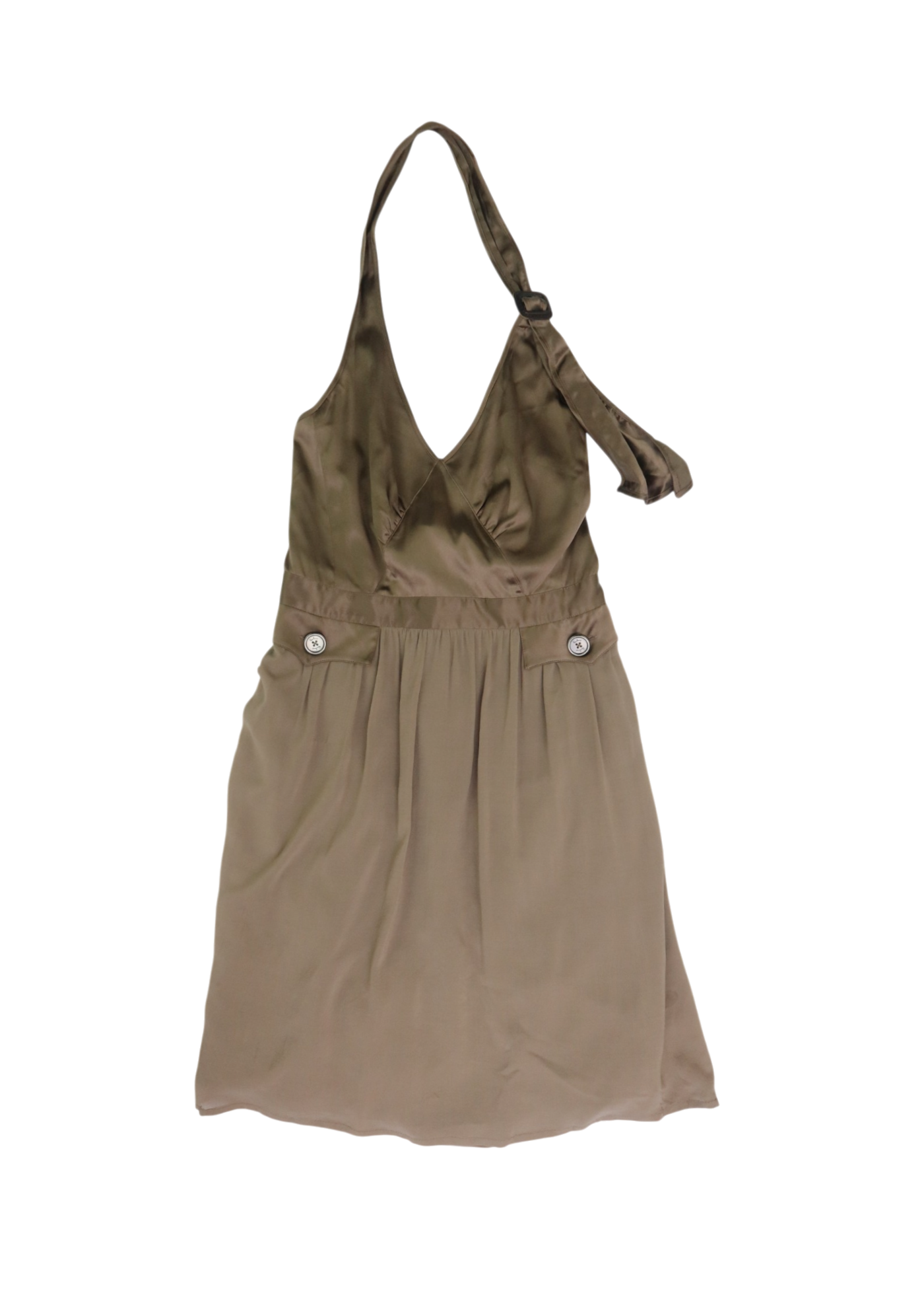 BURBERRY (AS IS) Taupe Silk Halter Midi Dress