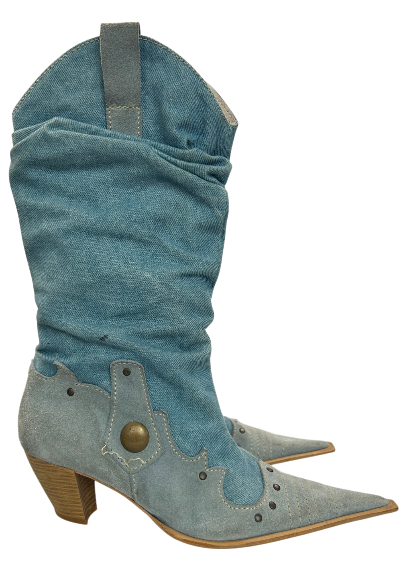 UNLABELLED (AS IS) Denim Slouchy Pointed Western Boots