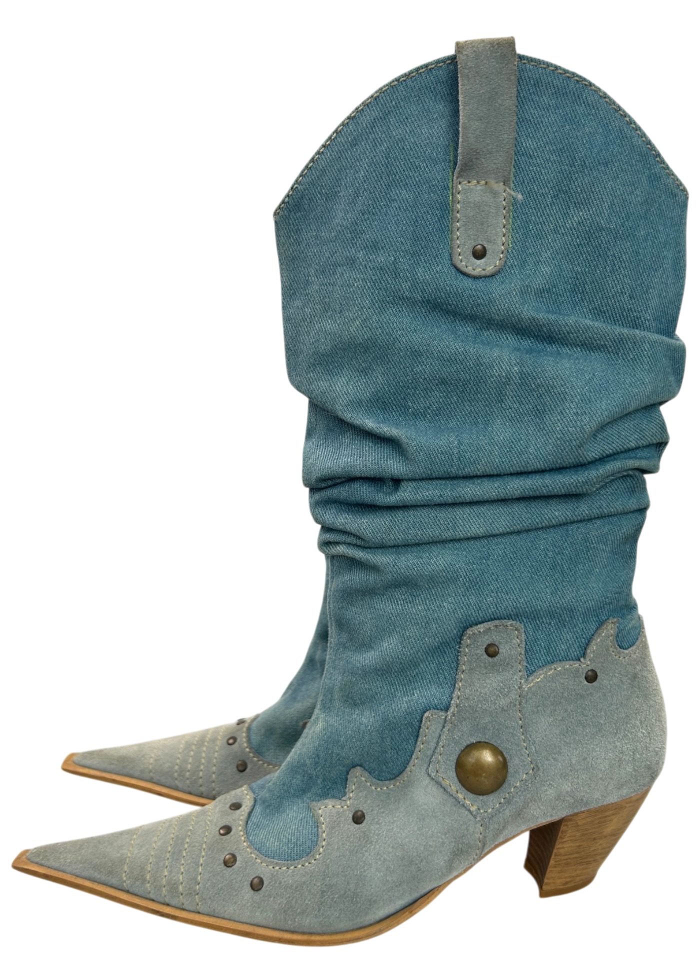 UNLABELLED (AS IS) Denim Slouchy Pointed Western Boots