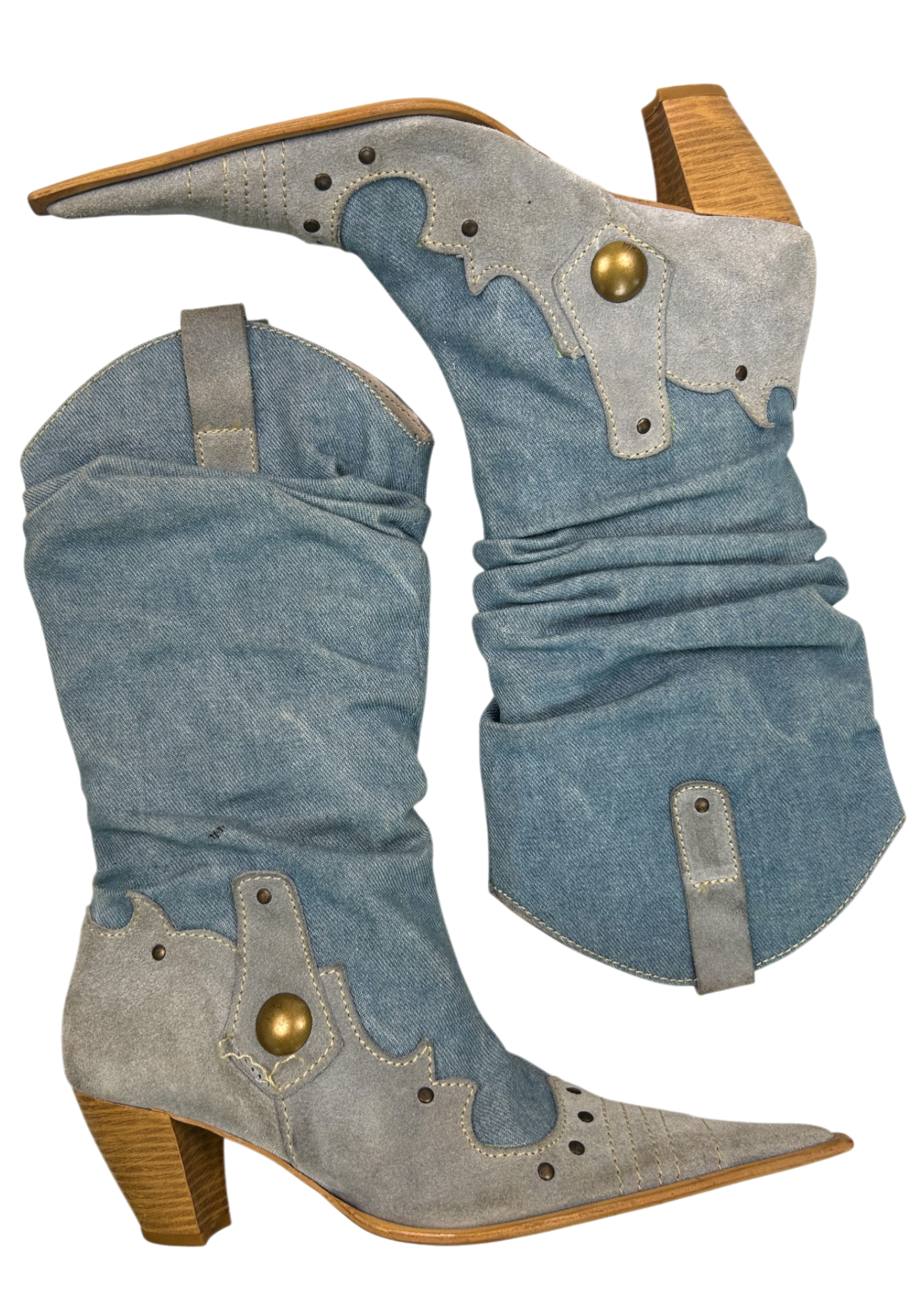 UNLABELLED (AS IS) Denim Slouchy Pointed Western Boots