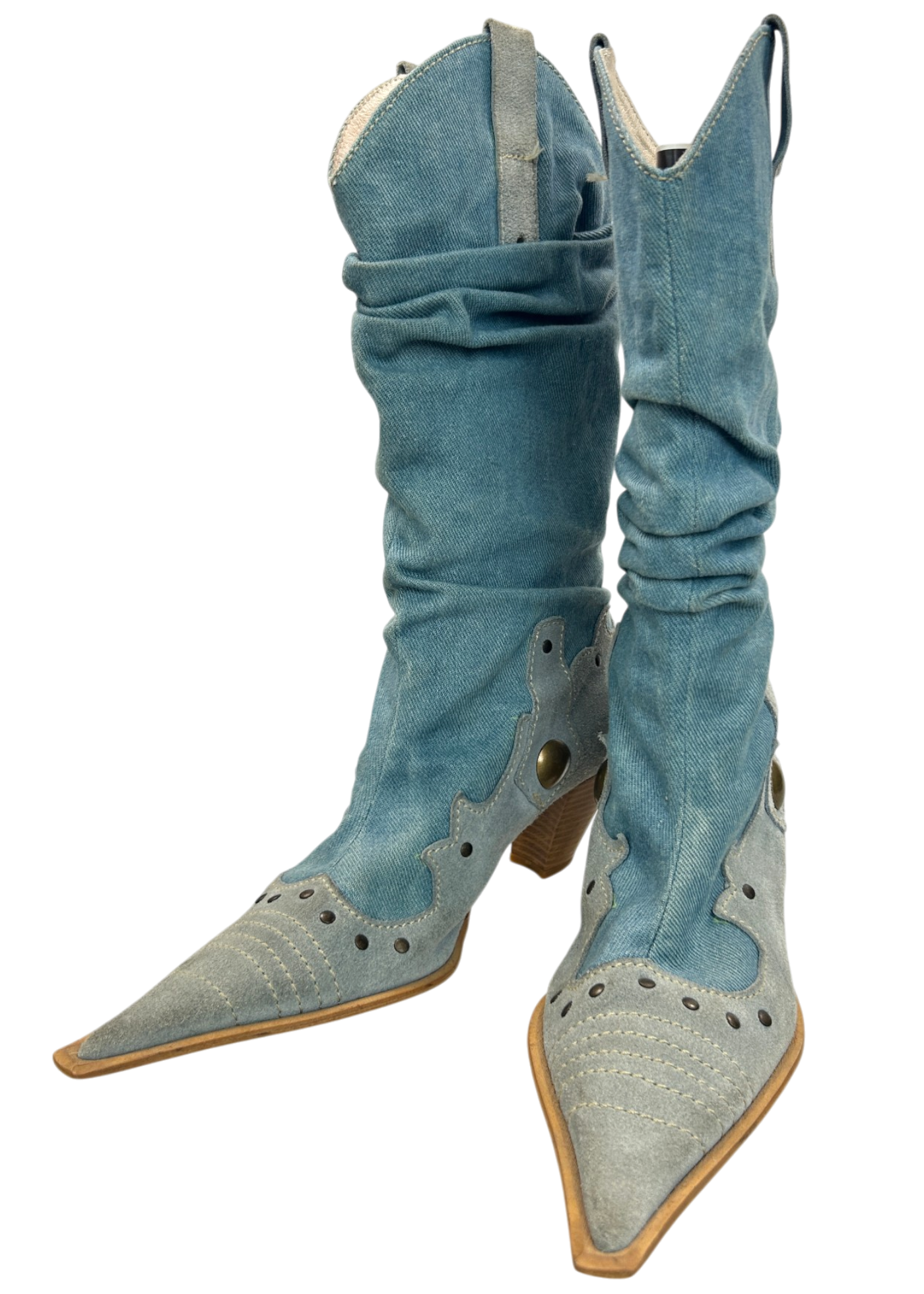 UNLABELLED (AS IS) Denim Slouchy Pointed Western Boots