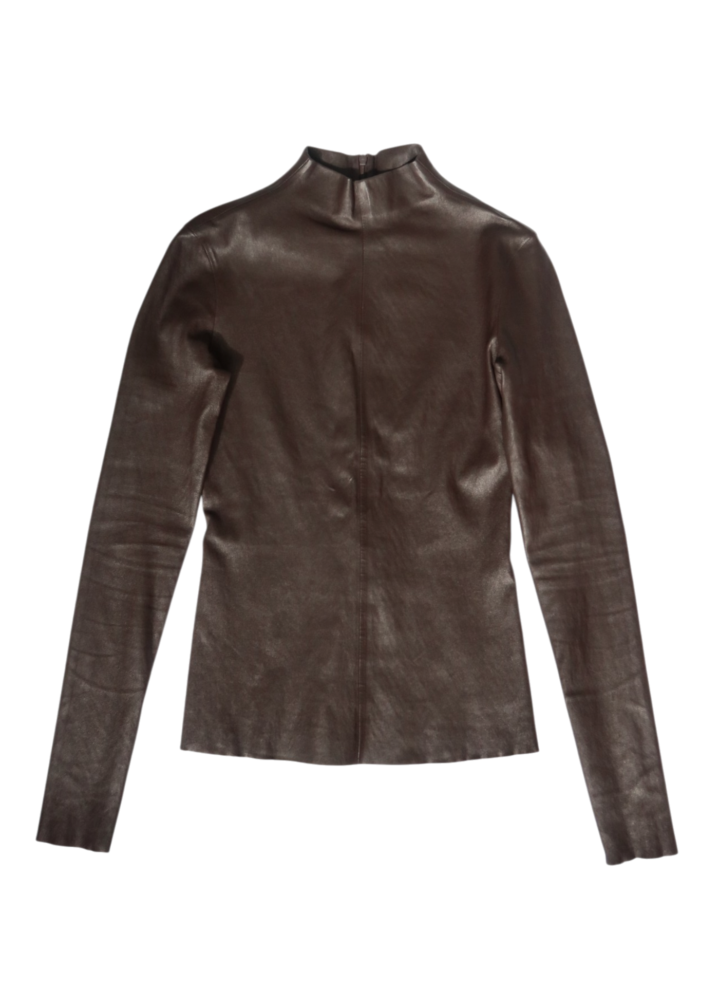 BOTTEGA VENETA Pre-Spring 2020 Brown Leather Mock Neck