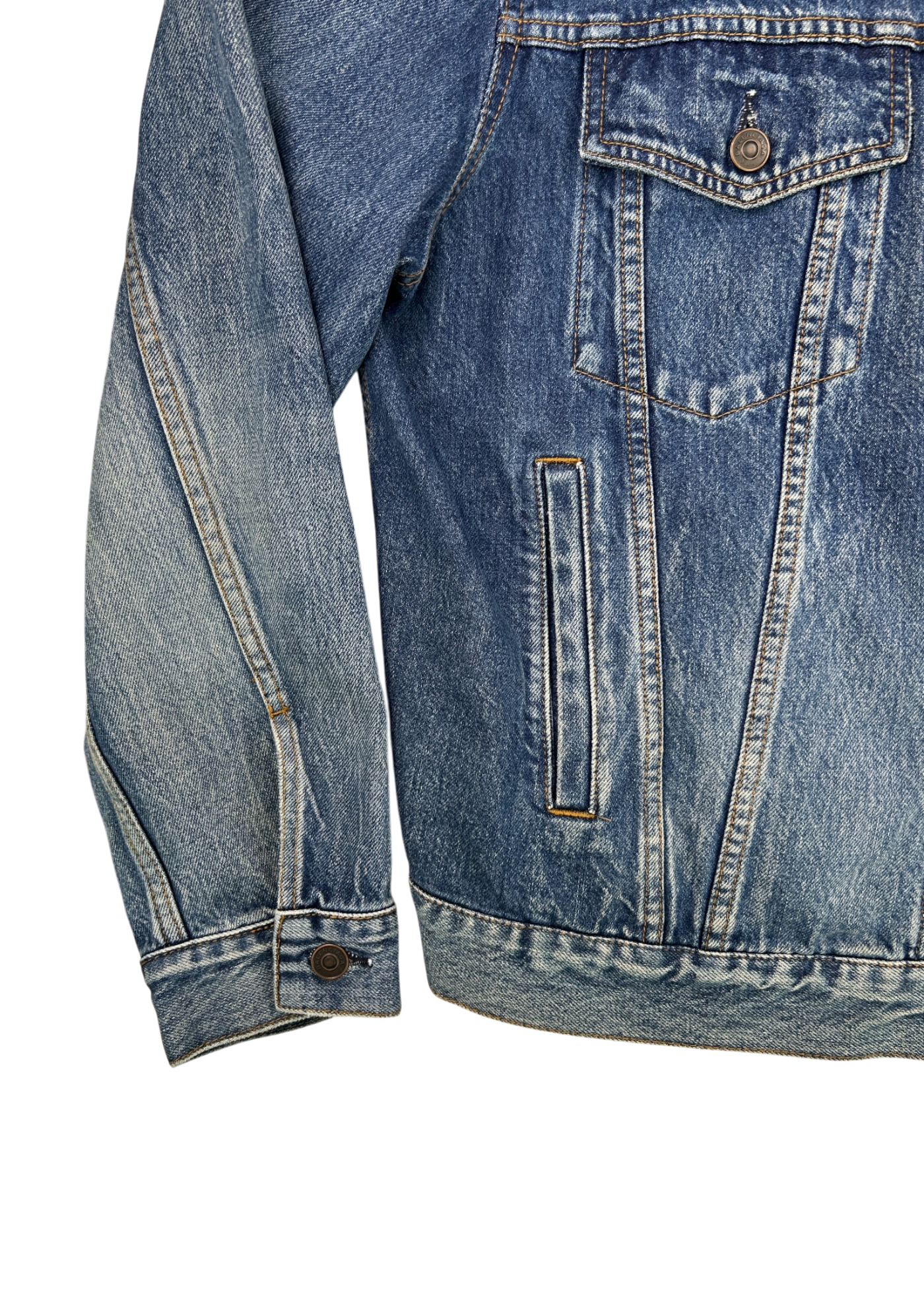 BALENCIAGA (NWT) 2017 Distressed Collar Logo Back Denim Trucker Jacket