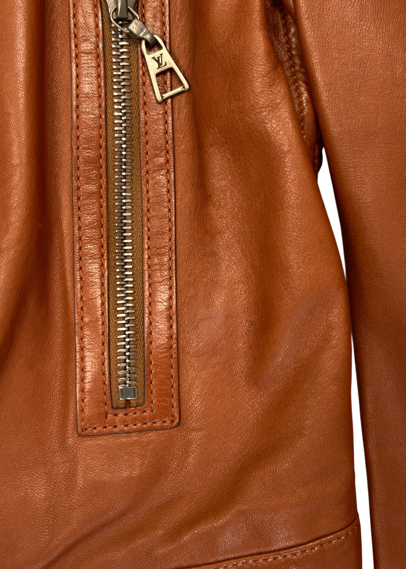 LOUIS VUITTON (AS IS) Cognac Brown Lambskin Leather Moto Jacket