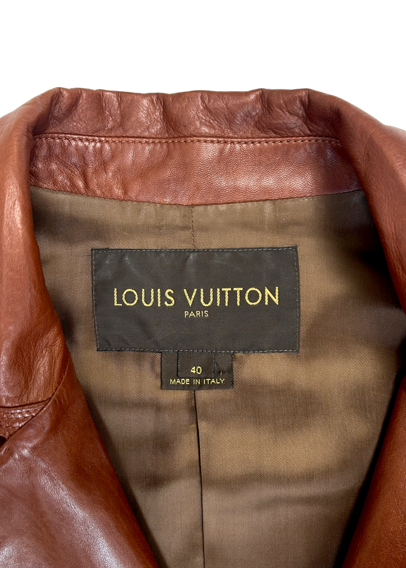 LOUIS VUITTON (AS IS) Cognac Brown Lambskin Leather Moto Jacket