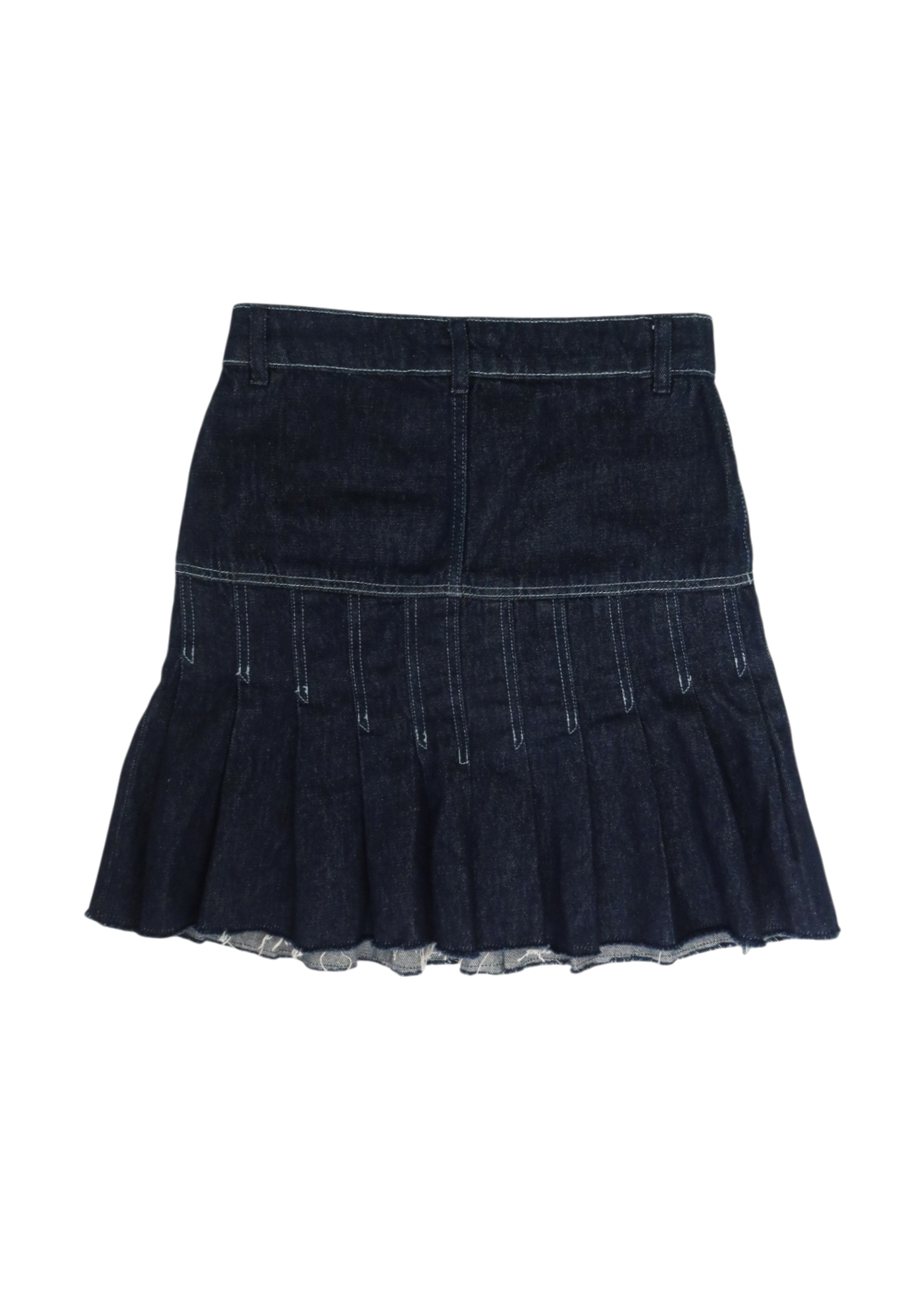 PEACHY DEN Dark Wash Contrast Stitch Pleated Mini Skirt