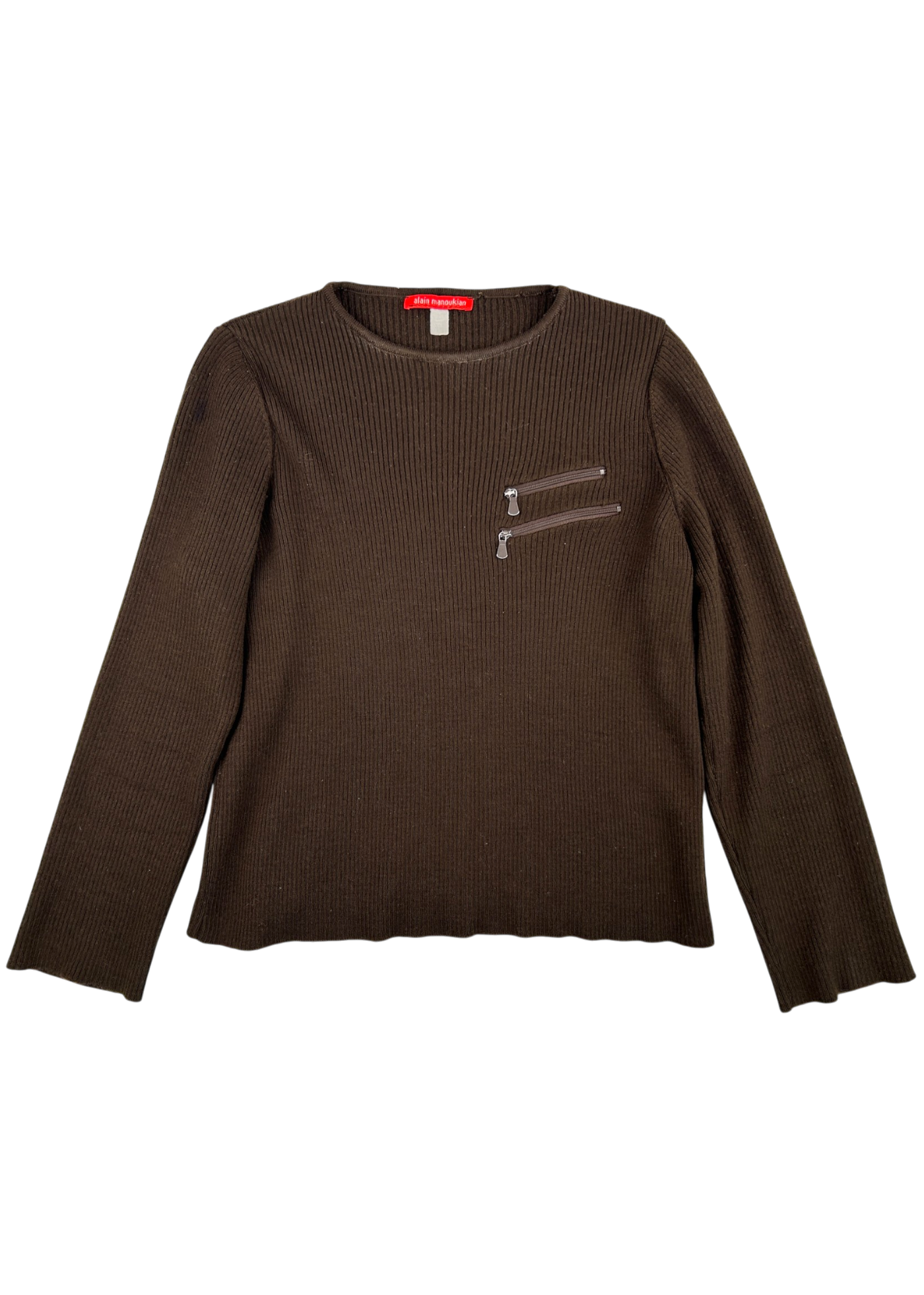 ALAIN MANOUKIAN (AS IS) Brown Wool Blend Rib Zipper Chest Jumper
