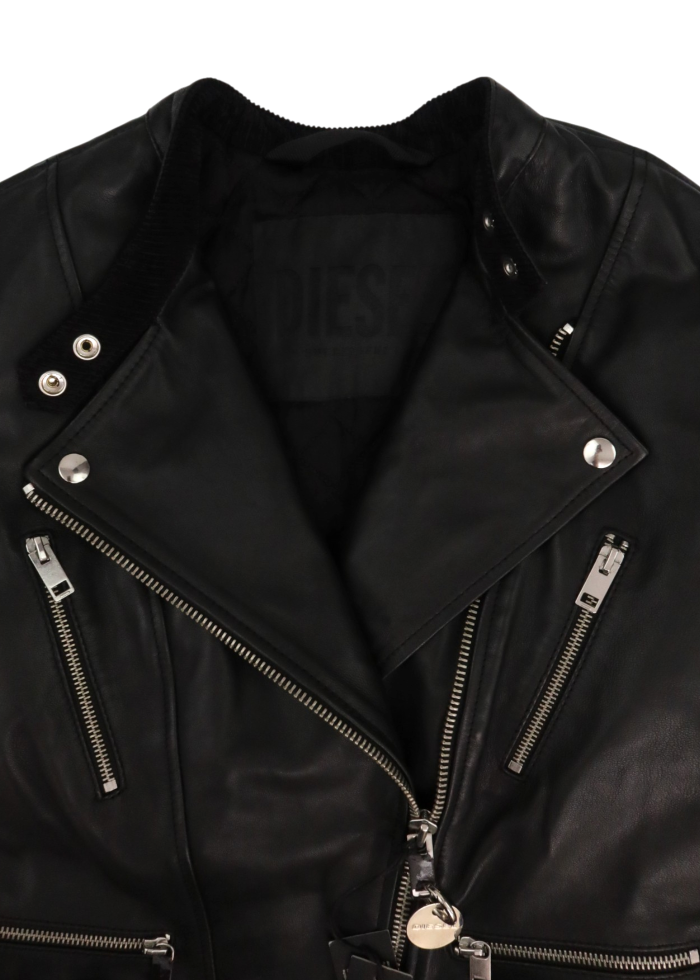 DIESEL (NWT) Black Leather Biker Buckle Zip Jacket