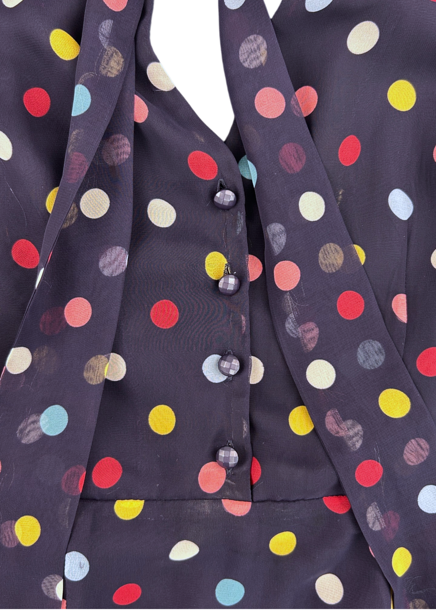 ALANNAH HILL Vintage Navy Polka Dot Tiered Hem Dress W Pussy Bow