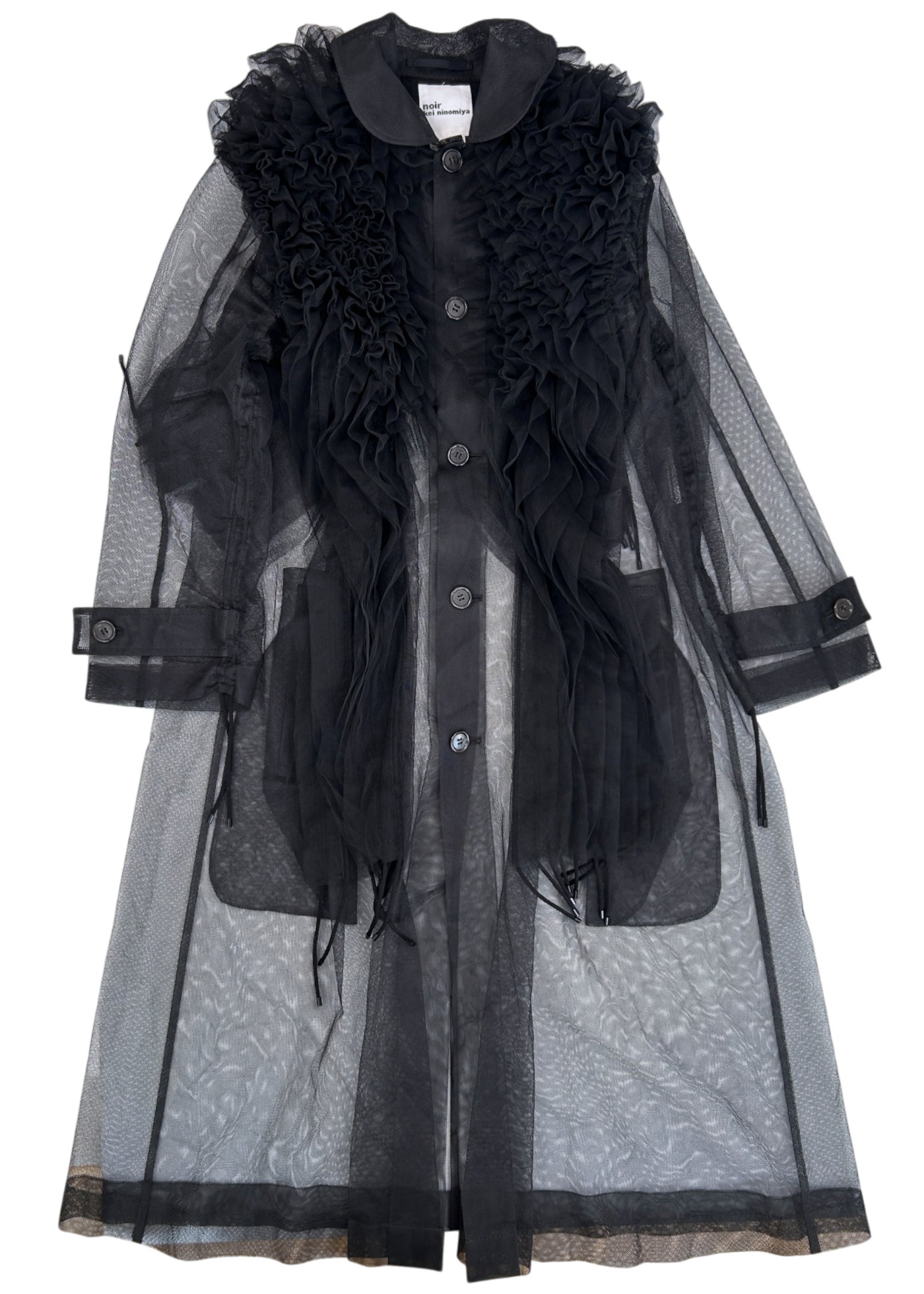NOIR KEI NINOMIYA 2019 Mesh Ruffle Applique Coat W/ Peter Pan Collar