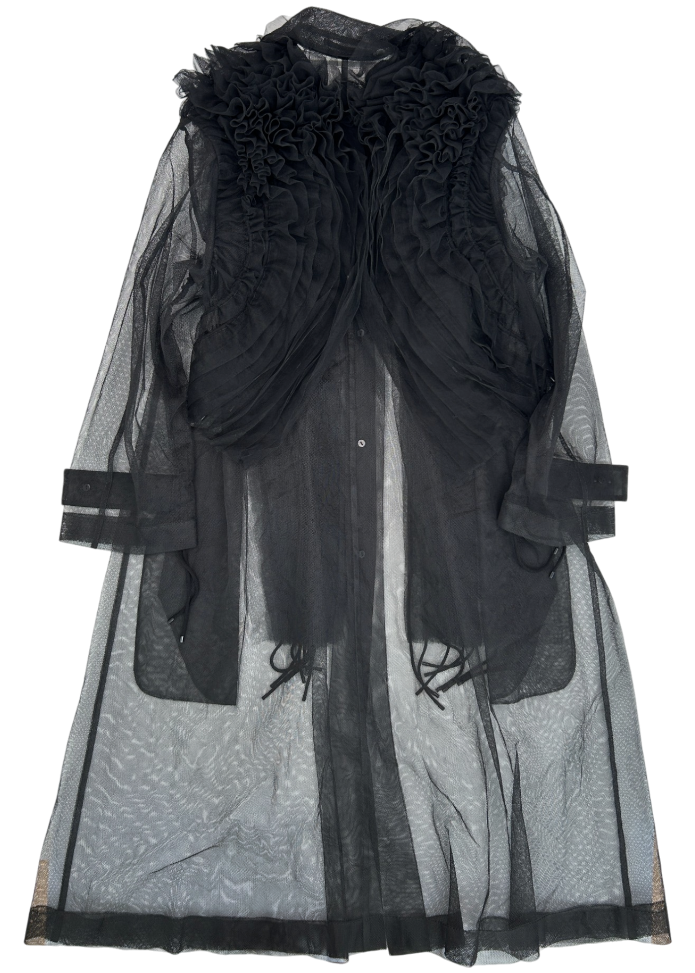NOIR KEI NINOMIYA 2019 Mesh Ruffle Applique Coat W/ Peter Pan Collar