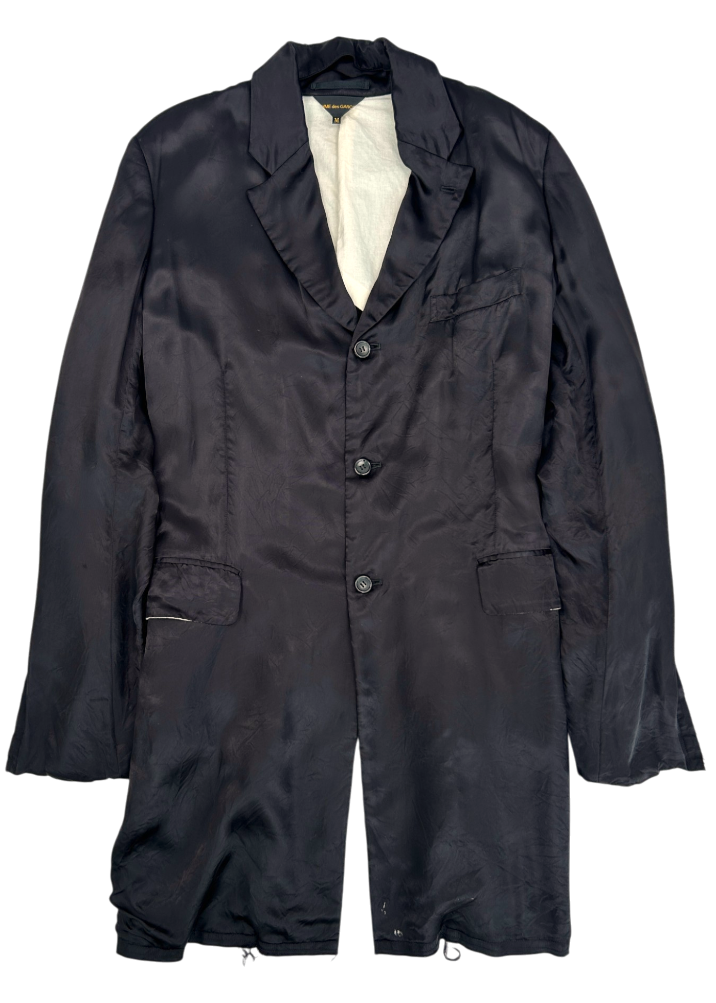 COMME DES GARCONS (AS IS) SS2018 Satin Distressed Edge Longline Coat