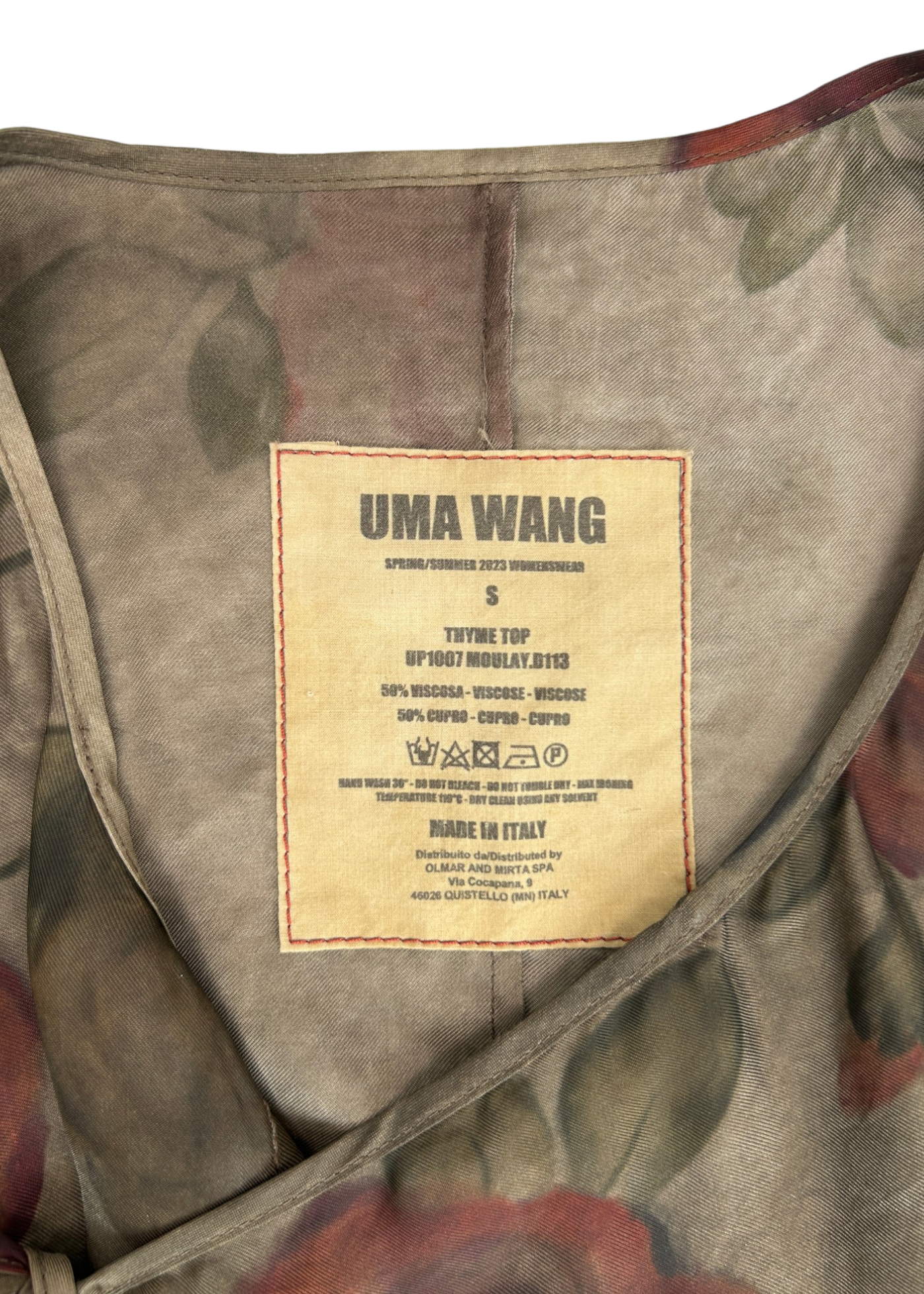 UMA WANG S/S 2023 'Thyme' Olive Green Rose Side Tie Blouse